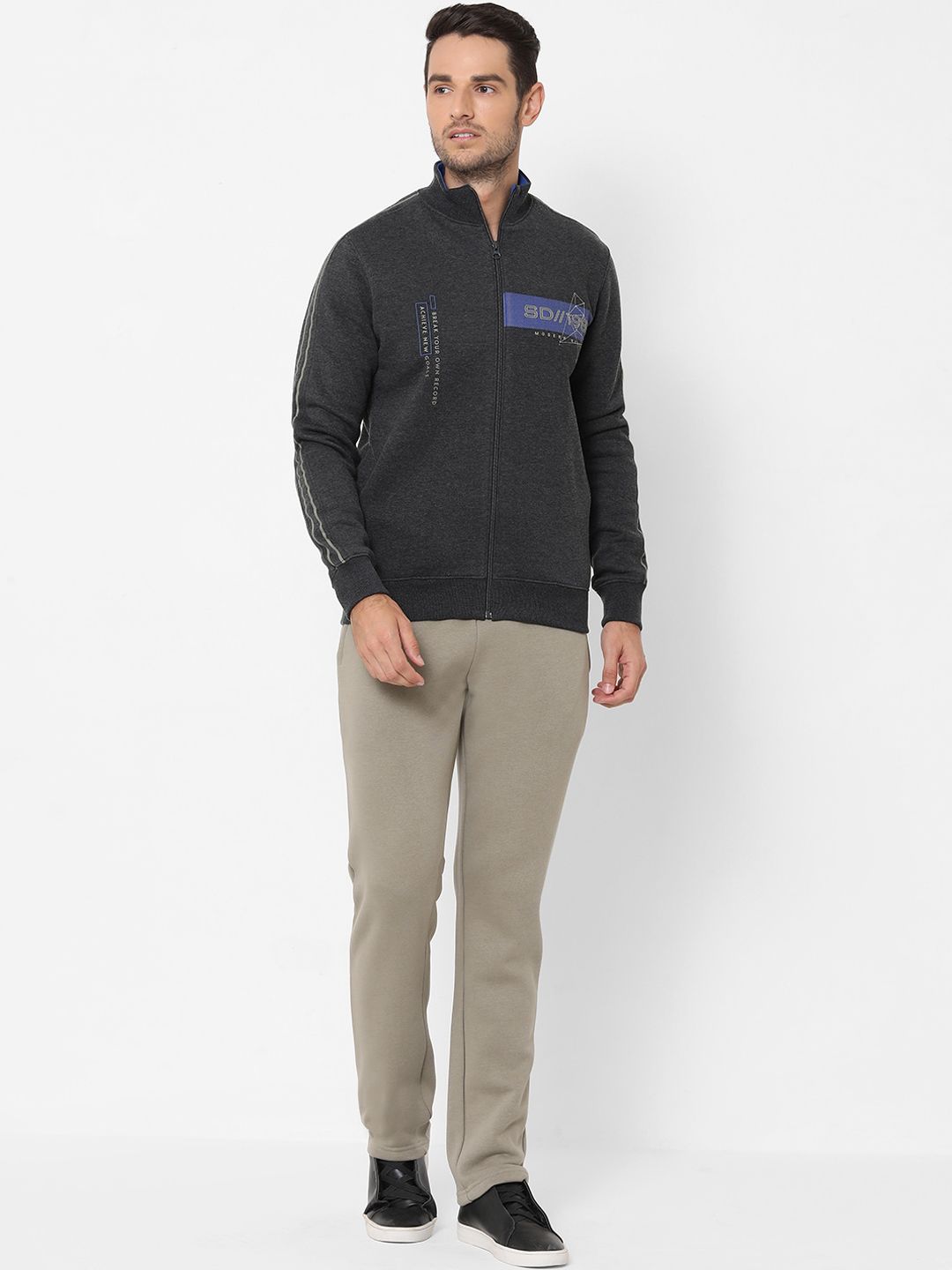 Sweet Dreams Men Charcoal & Grey Solid Fleece Track Suit-picture-16