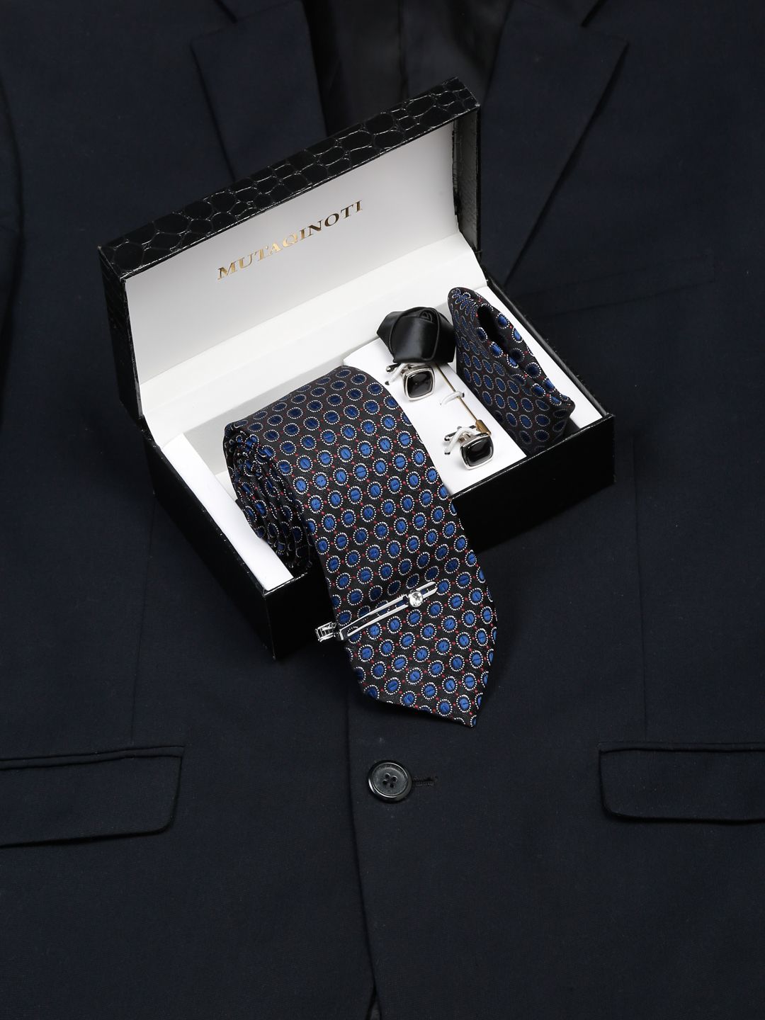 MUTAQINOTI Men Geometric Self Design Silk Necktie Accessory Gift Set-picture-24