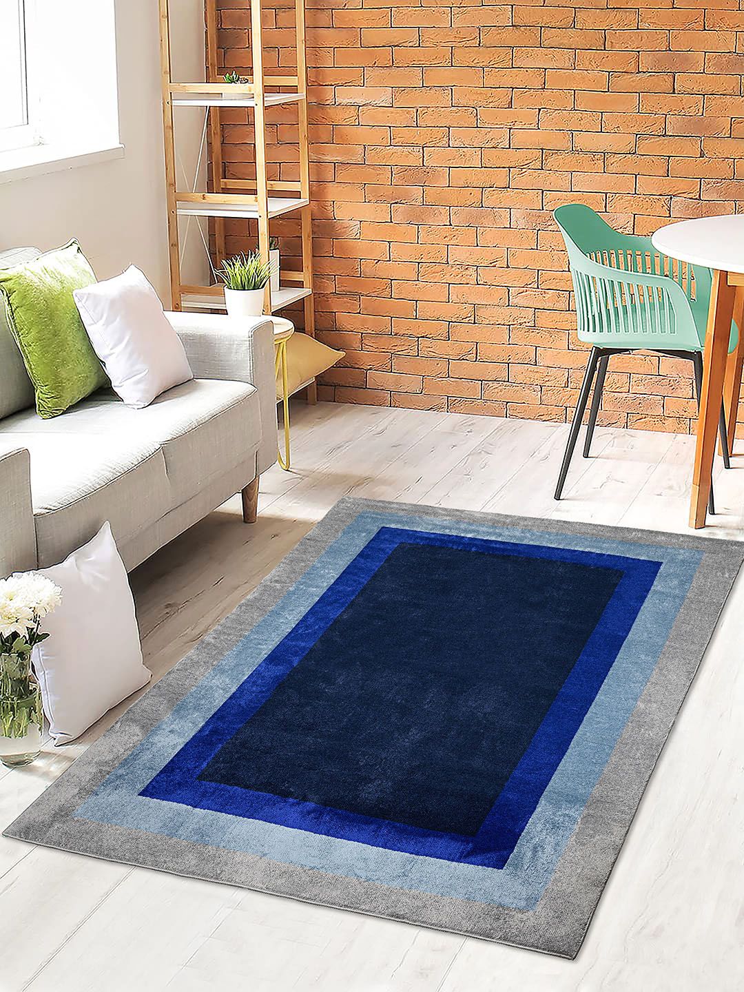 Saral Home Grey & Blue Printed Cotton Rectangular Carpet-picture-22