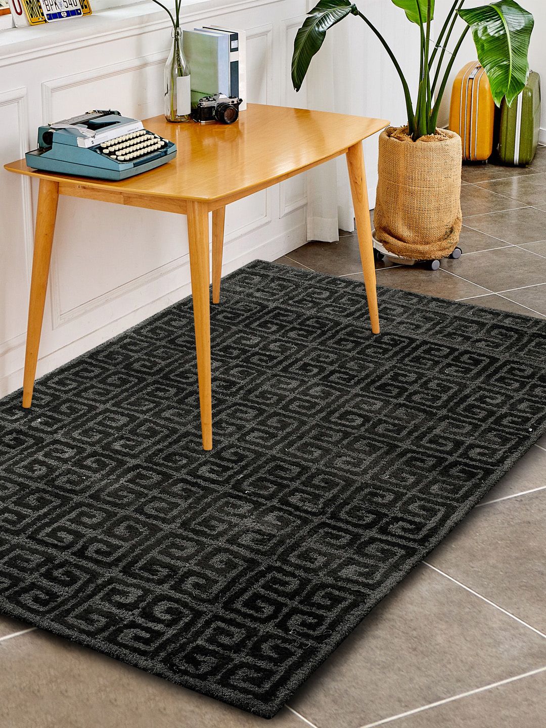 Saral Home Charcoal Grey Self-Design Cotton Rectangular Carpet-picture-23