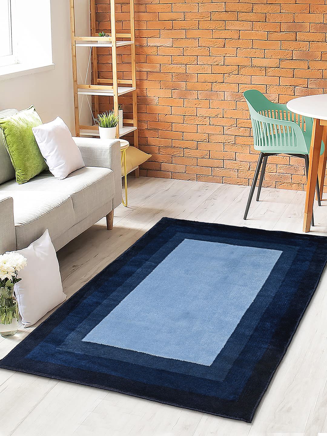 Saral Home Blue Textured Cotton Rectangular Carpet-picture-21