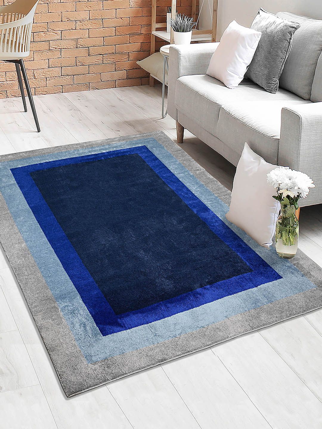 Saral Home Grey & Navy Blue Printed Cotton Rectangular Carpet-picture-24