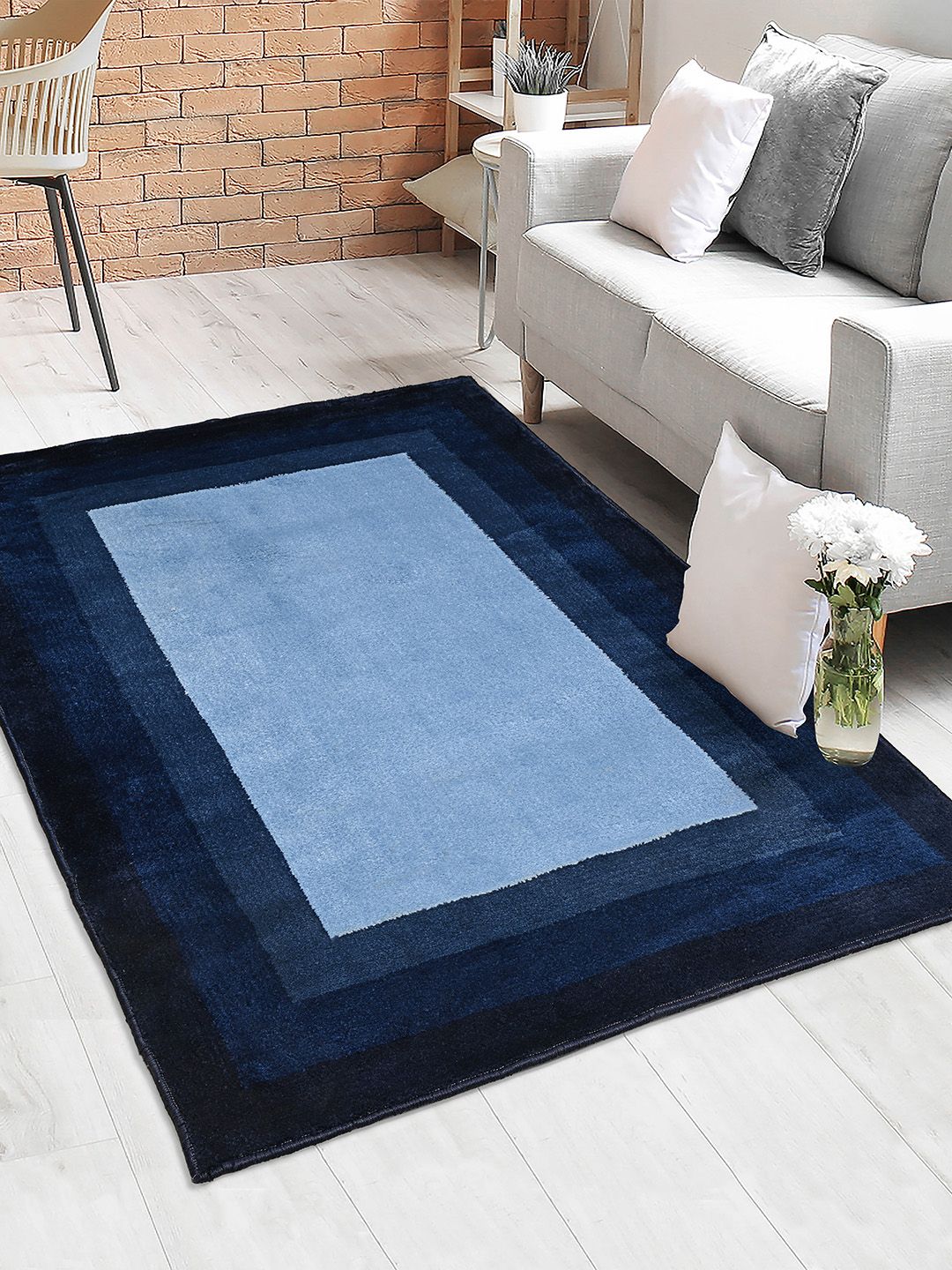 Saral Home Blue Printed Cotton Carpet-image-9