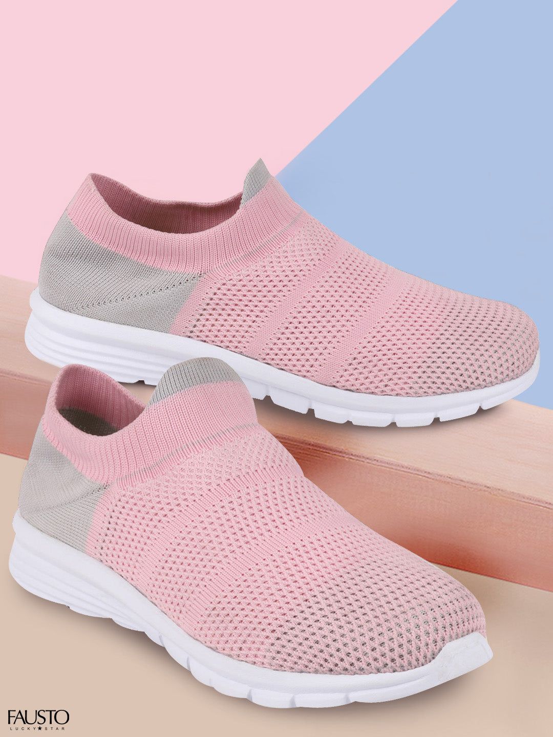 FAUSTO Women Pink Mesh Walking Non-Marking Shoes-picture-29