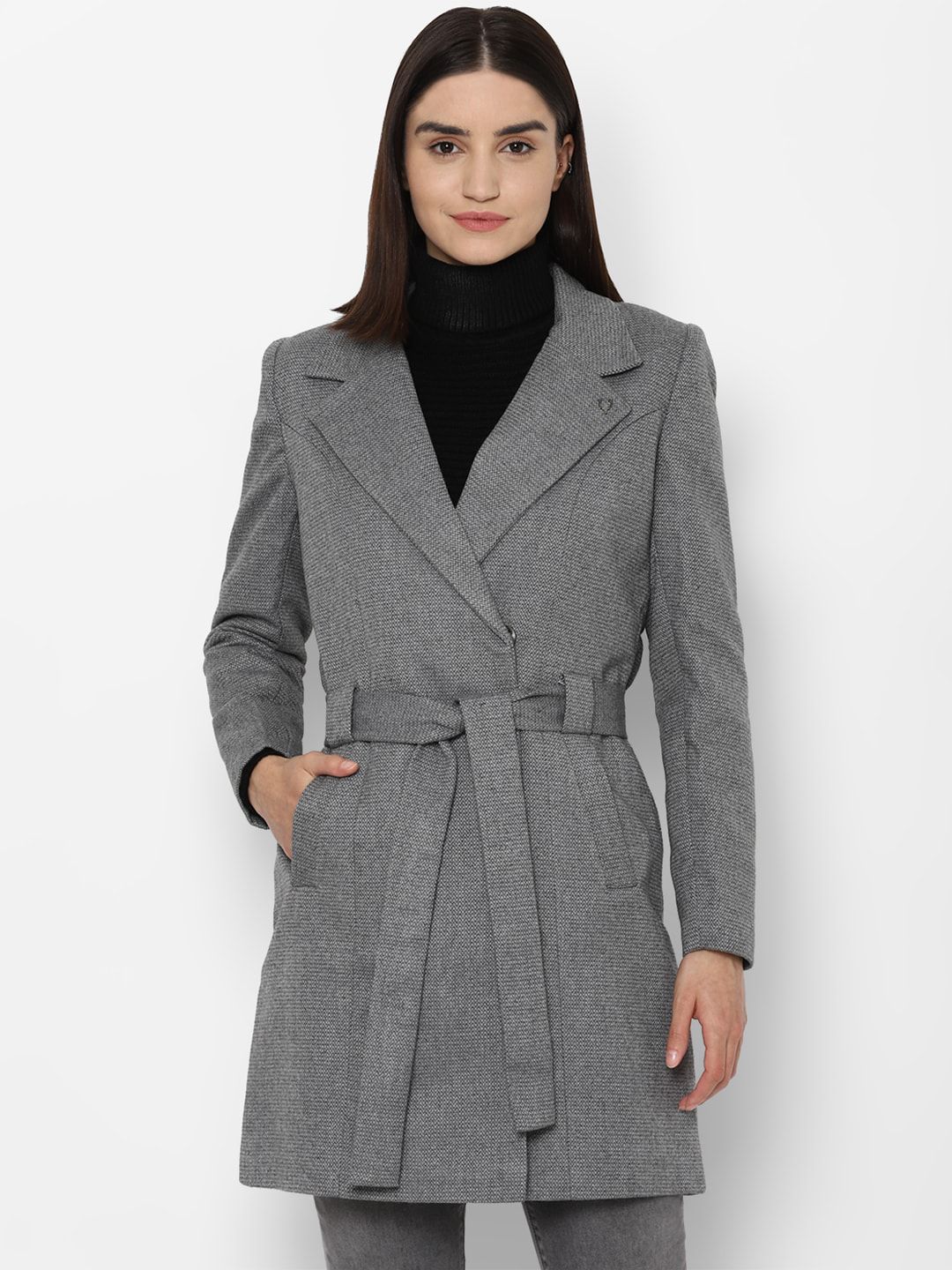 Solid High Neck Polyester Women's Coat