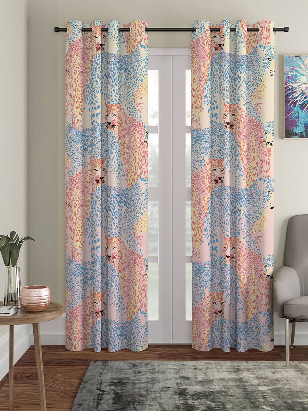 HOUZZCODE Blue & Pink Set of 2 Black Out Long Door Curtain-image-6