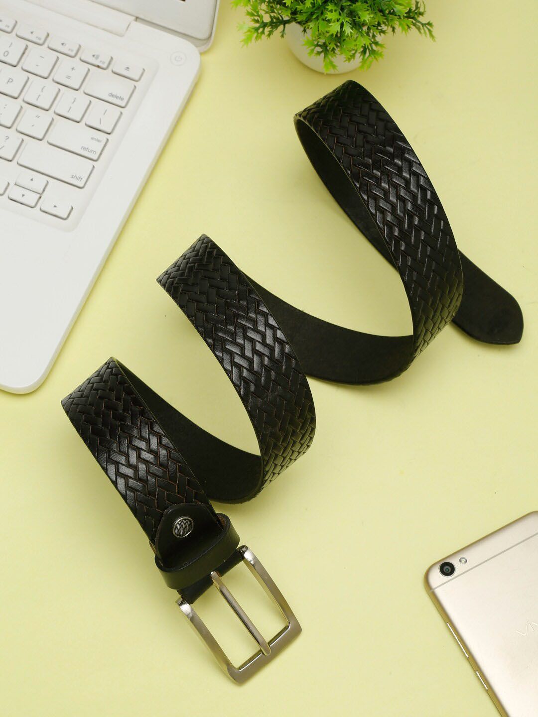 Cantabil Men Black Textured Casual Belt-picture-21