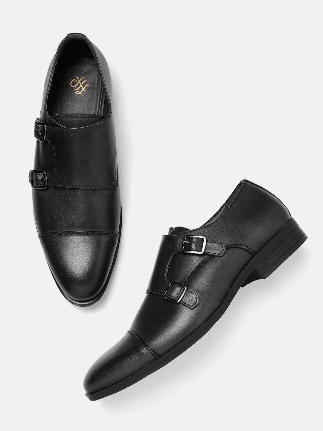 Buy House Of Pataudi House Of Pataudi Men Black Solid Leather Handcrafted Formal Monk Shoes At 2591