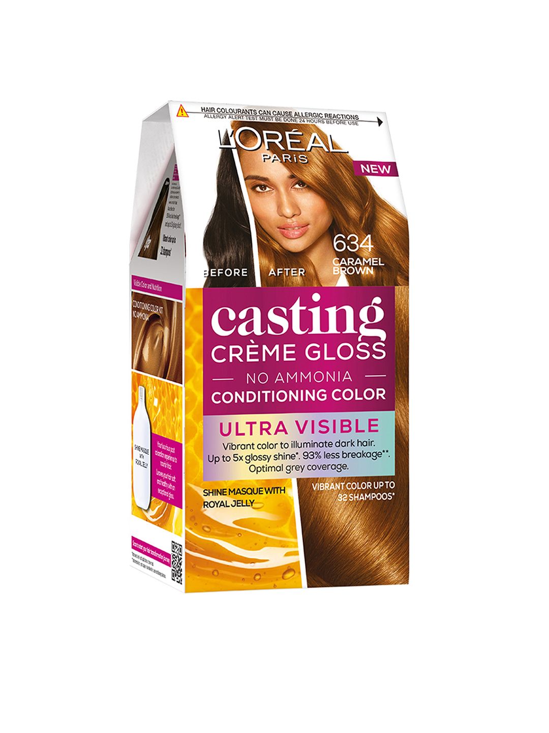 LOreal Paris Casting Creme Gloss Ultra Visible Hair Color - Caramel Brown 634, 87.5g+72ml