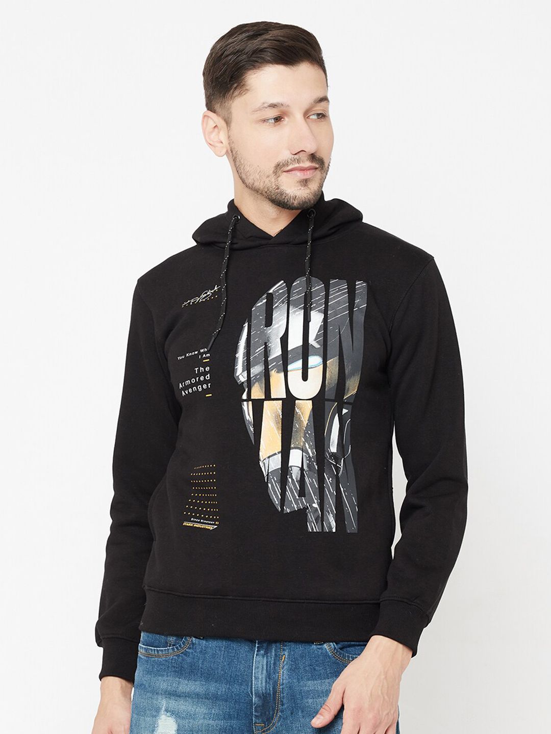 Octave Men Black & White Printed Hooded Sweatshirt-picture-15