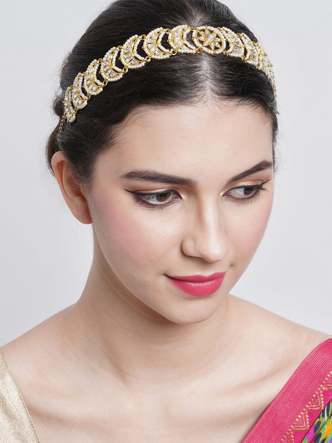 KARATCART Women Gold-Toned & White Embellished Hairband-picture-45