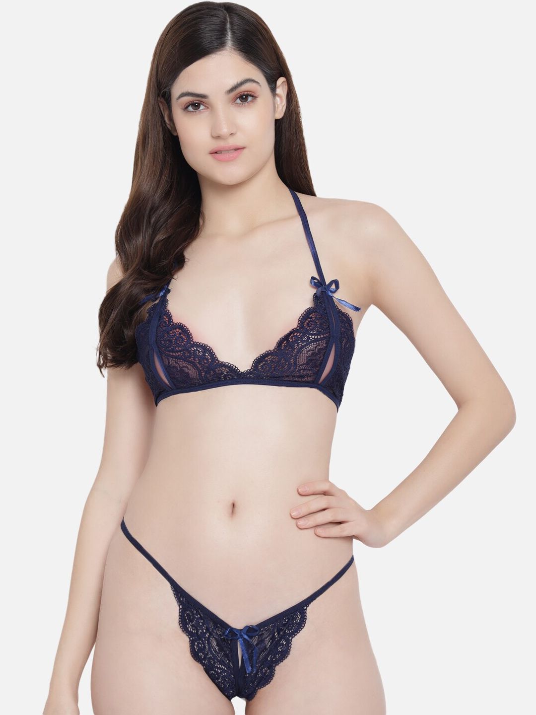 SECRETS BY ZEROKAATA Women Halter Neck Lace Lingerie Set-image-13
