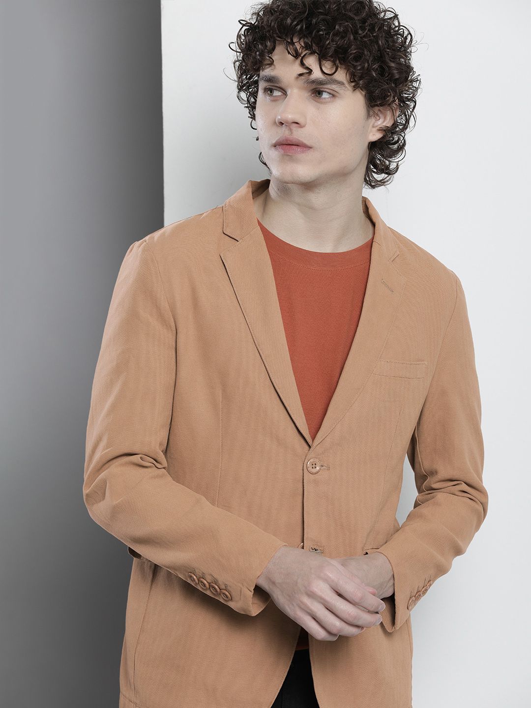 the indian garage co The Indian Garage Men Co Slim-Fit Pure Cotton Single-Breasted Blazer-picture-14