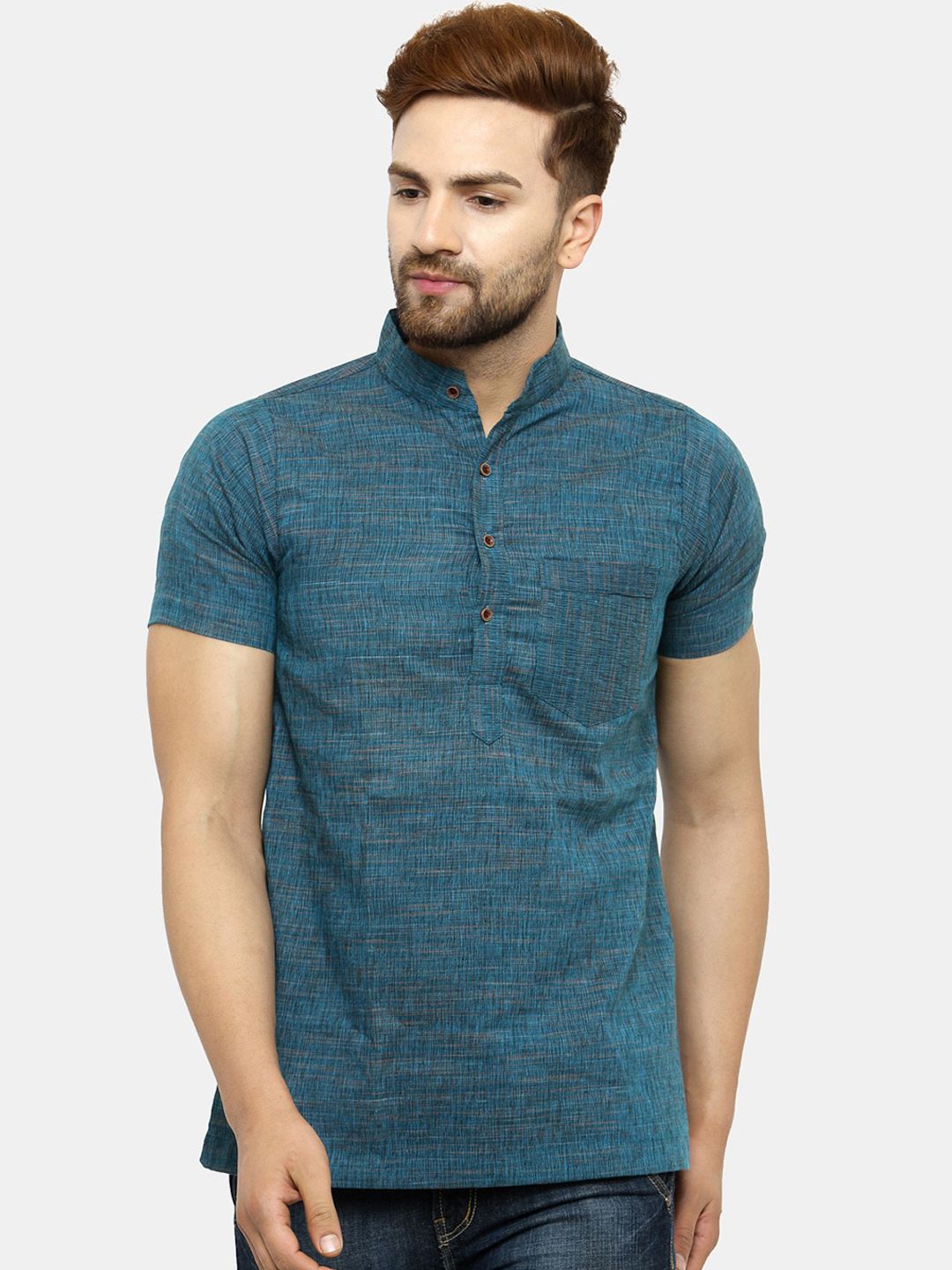 Enchanted Drapes Men Blue Thread Work Handloom Kurta-picture-26