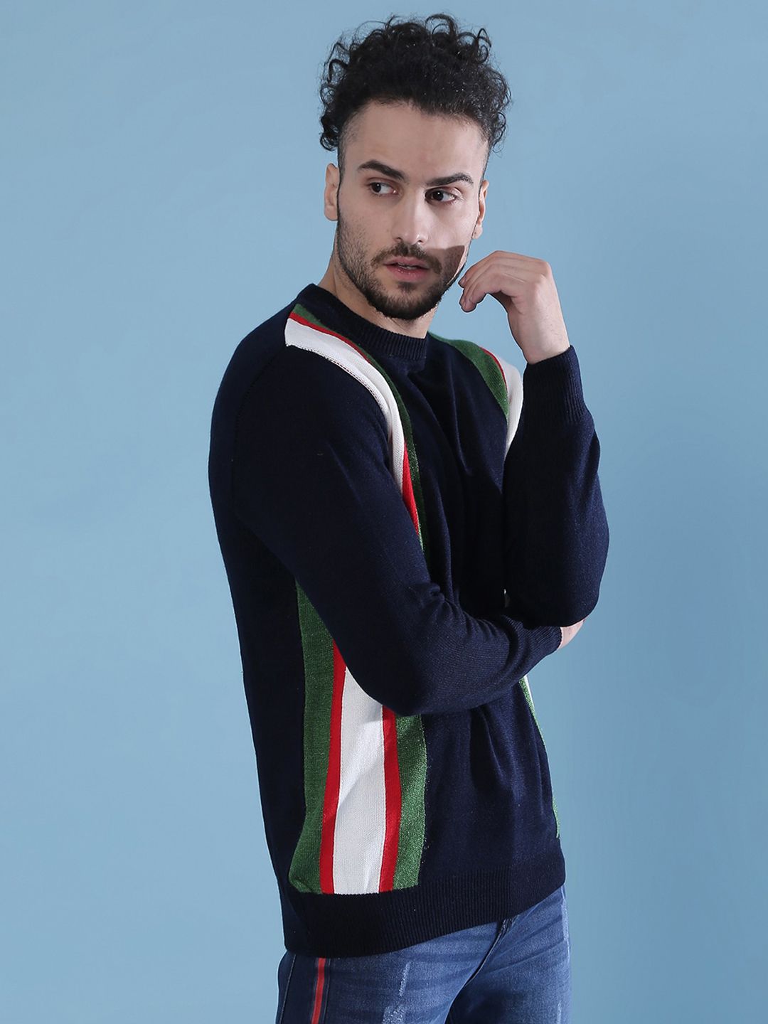 cahoot Campus Sutra Men Navy Blue & White Colourblocked Pullover-picture-39