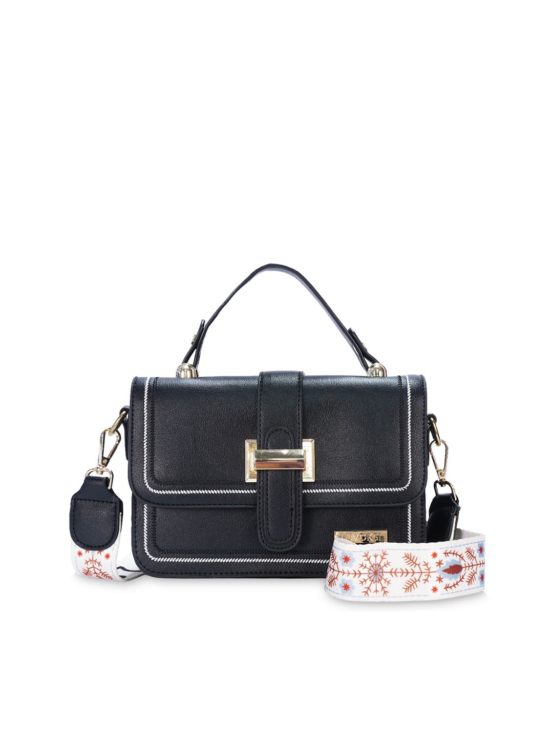 Luvoksi Black PU Structured Satchel With Detachable Strap-picture-11