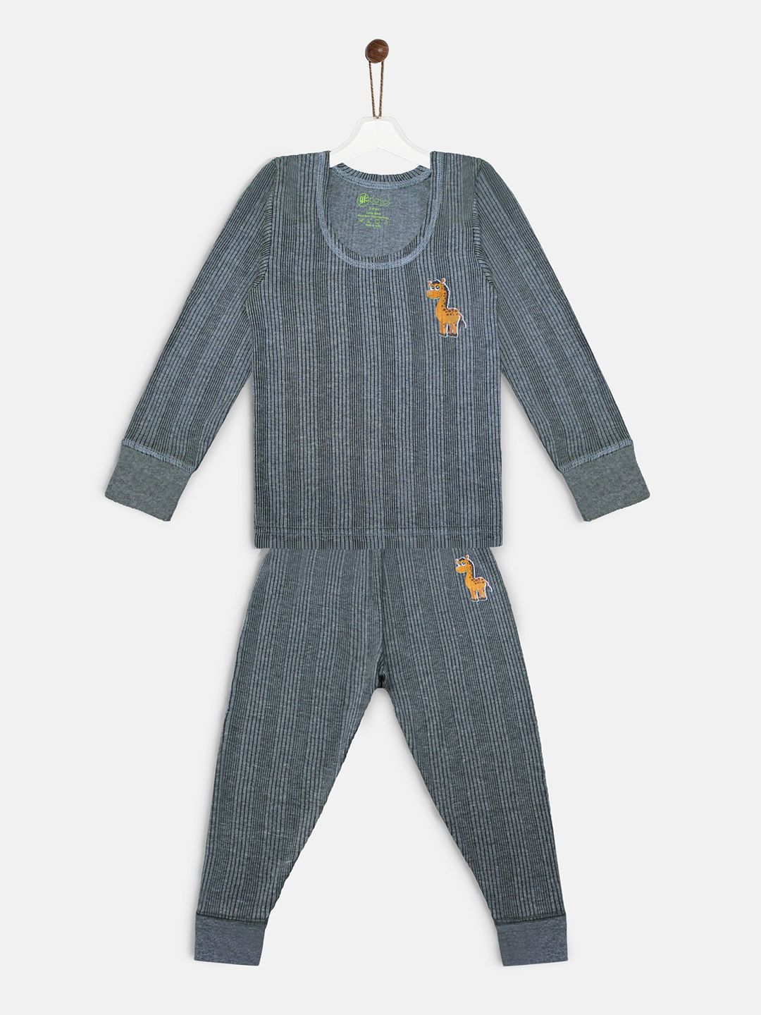 YK Basics Kids Grey Striped Thermal Set-picture-49