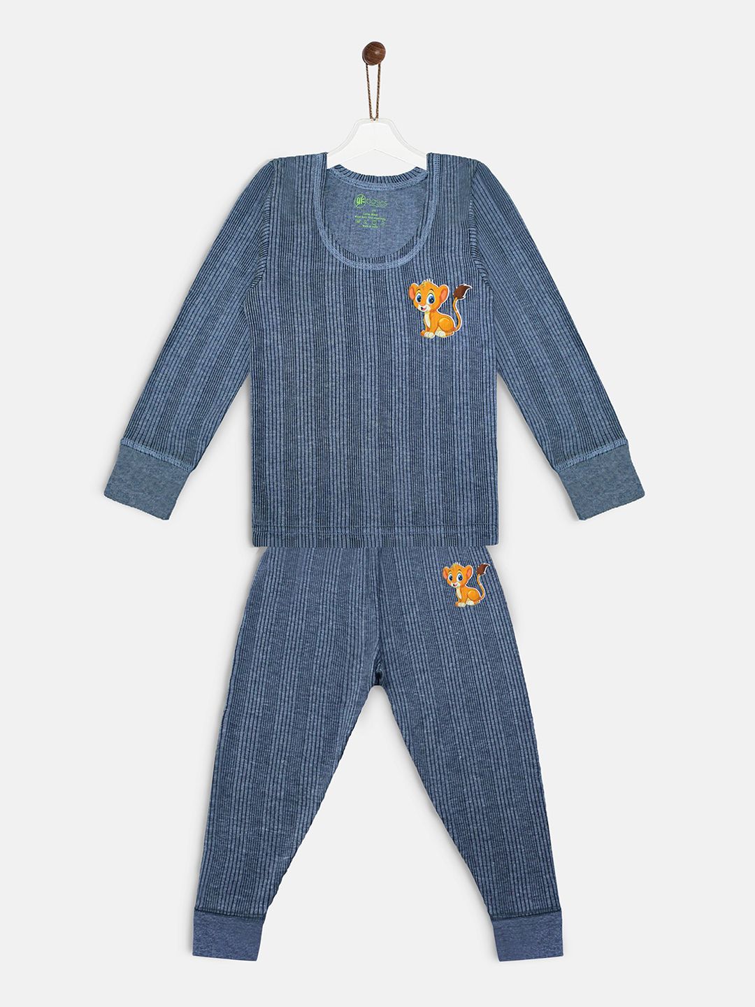 YK Basics Kids Blue Striped Ribbed Thermal Set-image-39