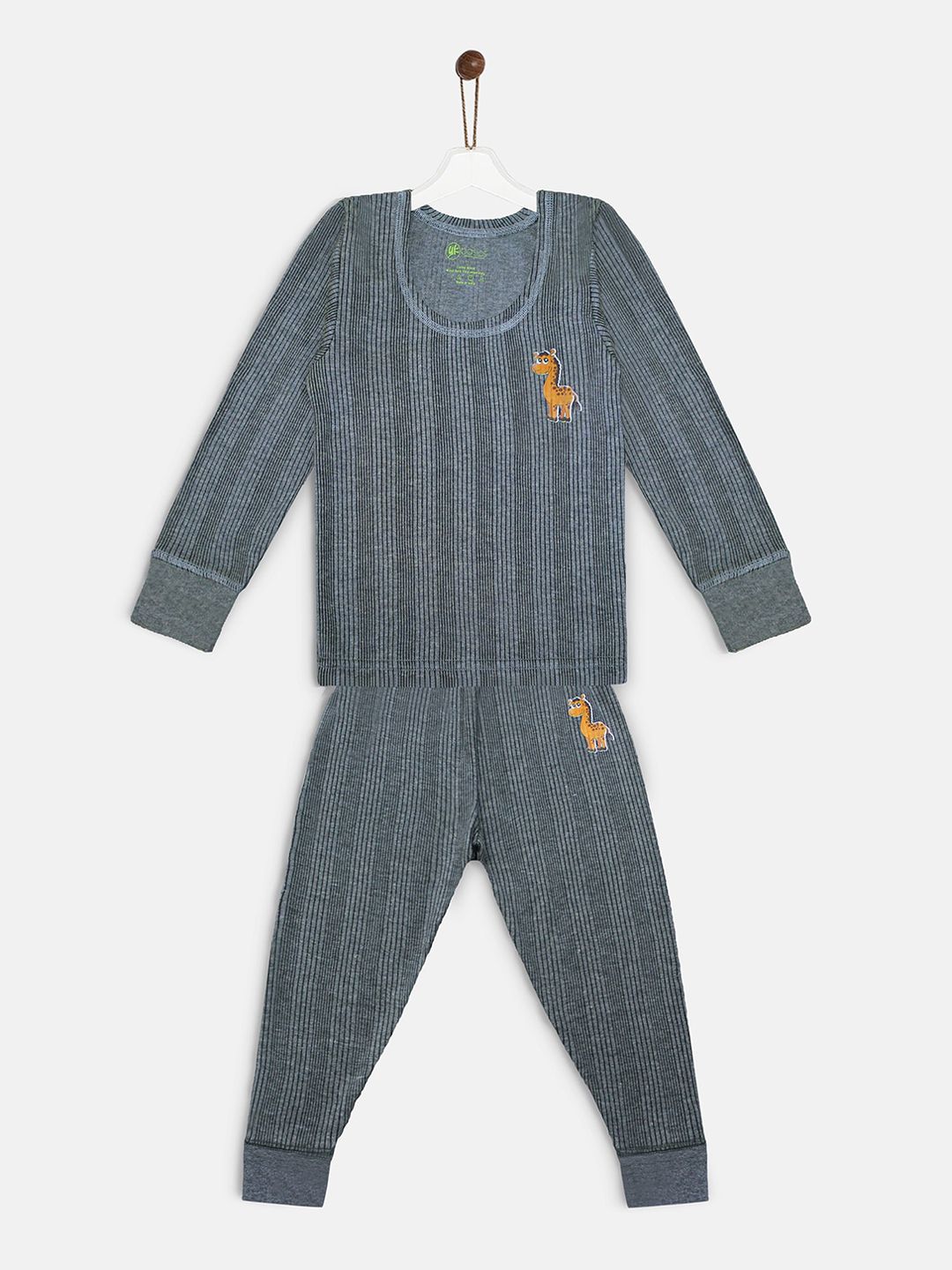YK Basics Kids Grey Striped Thermal Set-picture-54