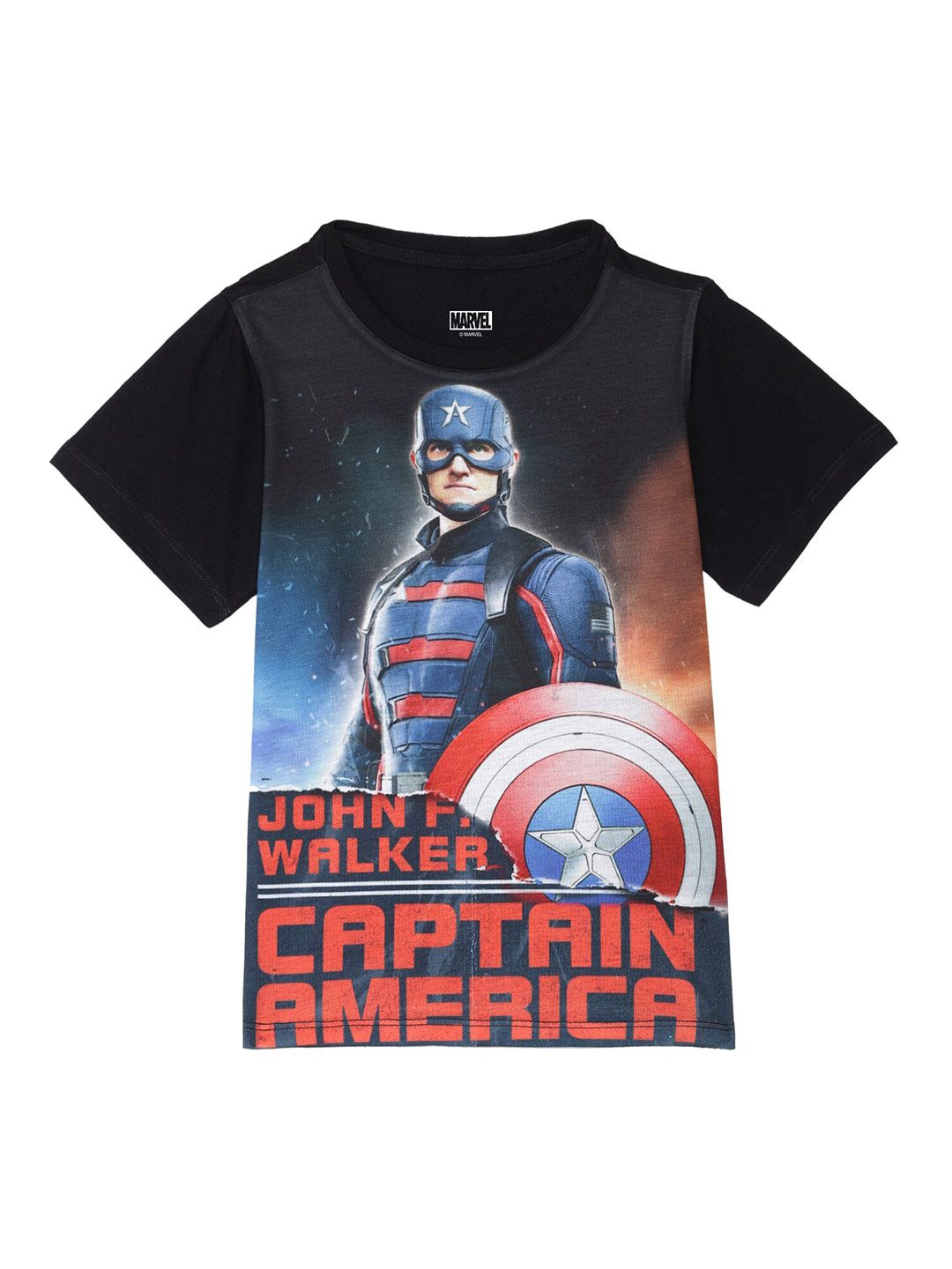 Marvel by Wear Your Mind Boys Black Captain America Printed T-shirt-picture-46
