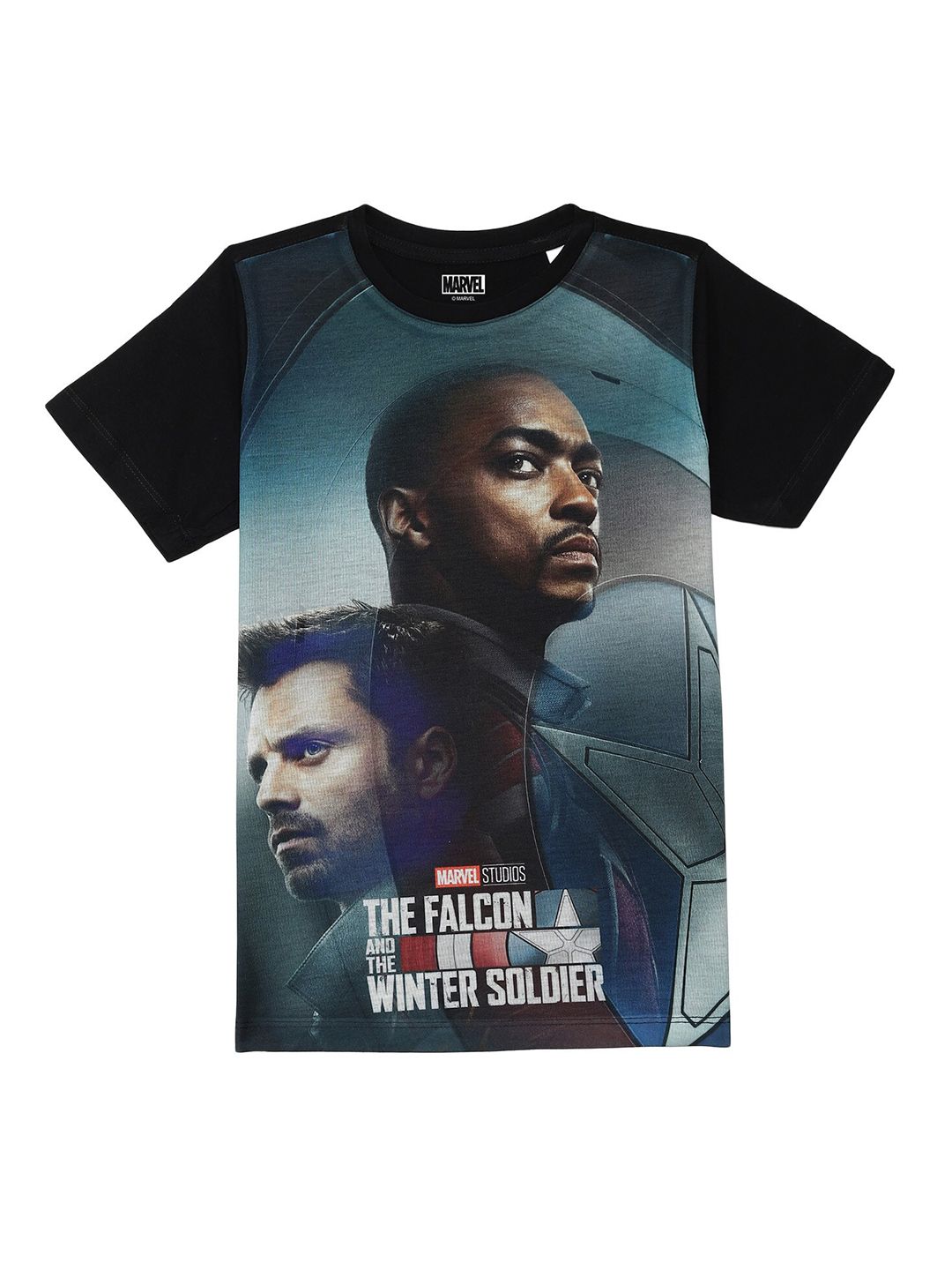 Marvel by Wear Your Mind Boys Black & Teal Captain America Printed T-shirt-picture-18