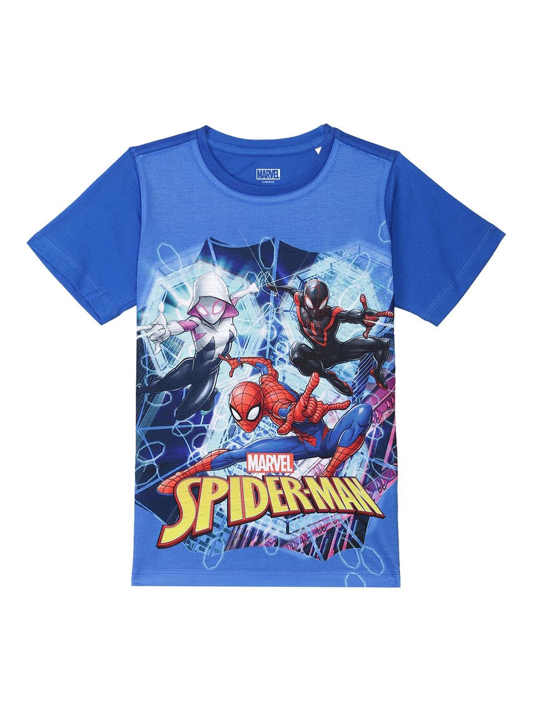 Marvel by Wear Your Mind Boys Blue Printed Spiderman Applique T-shirt-picture-32