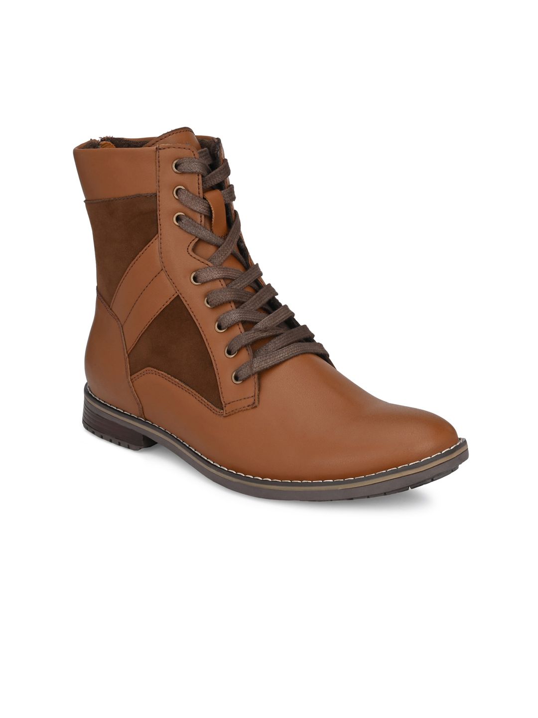 El Paso Men Tan Brown High-Top Flat Boots-picture-56