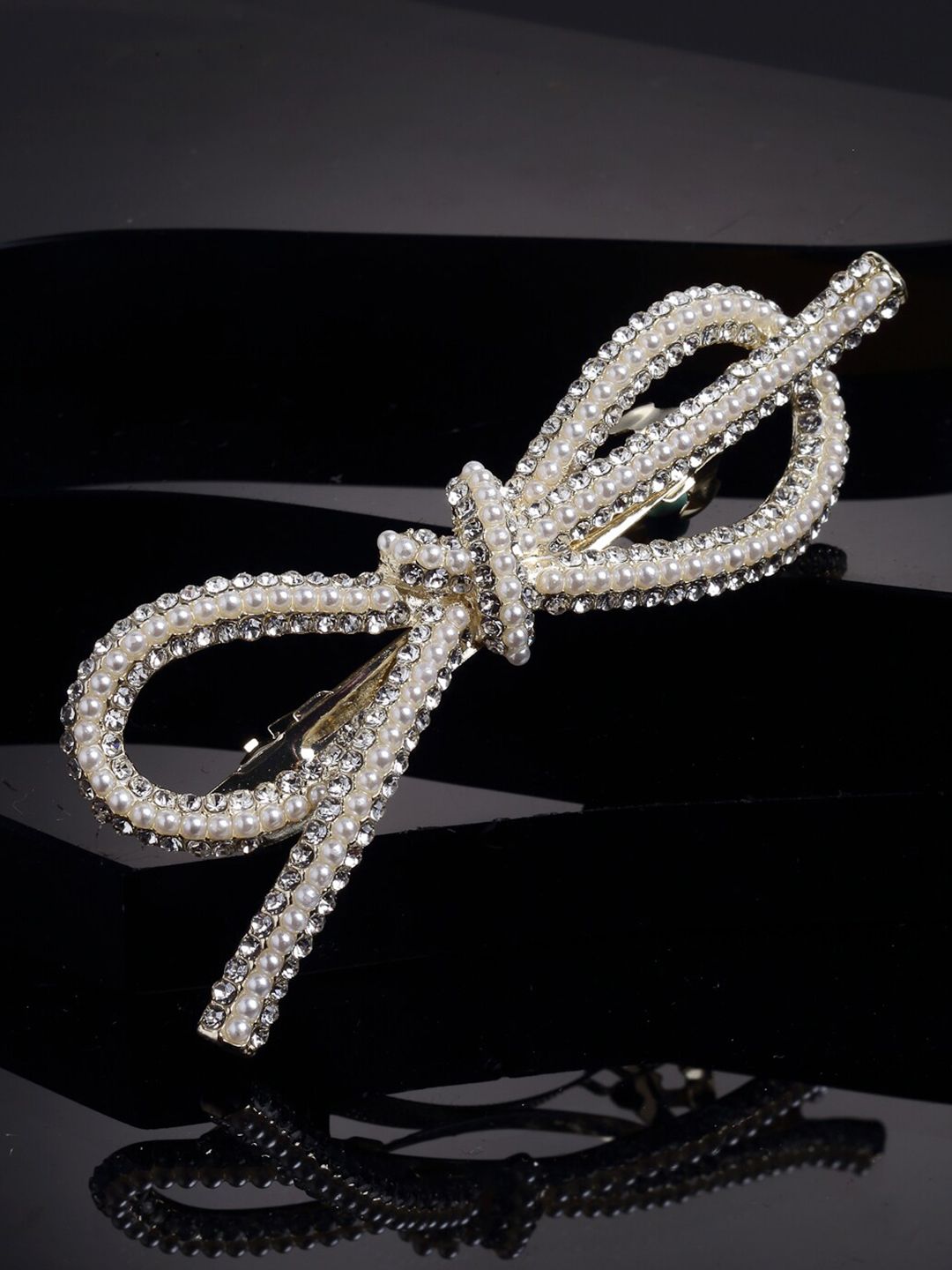 VOGUE PANASH Women Gold-Toned Pear & Stone Embellished French Barrette Clip-image-22
