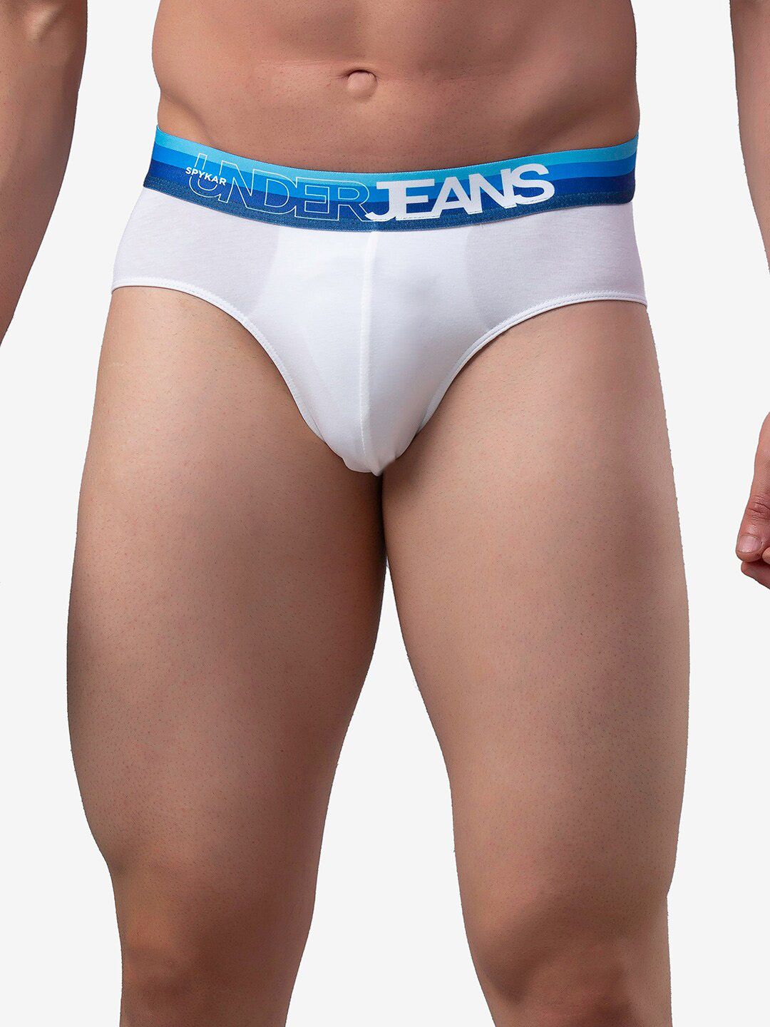 UnderJeans by Spykar Men White & Blue Brand Logo Printed Basic Briefs-picture-10