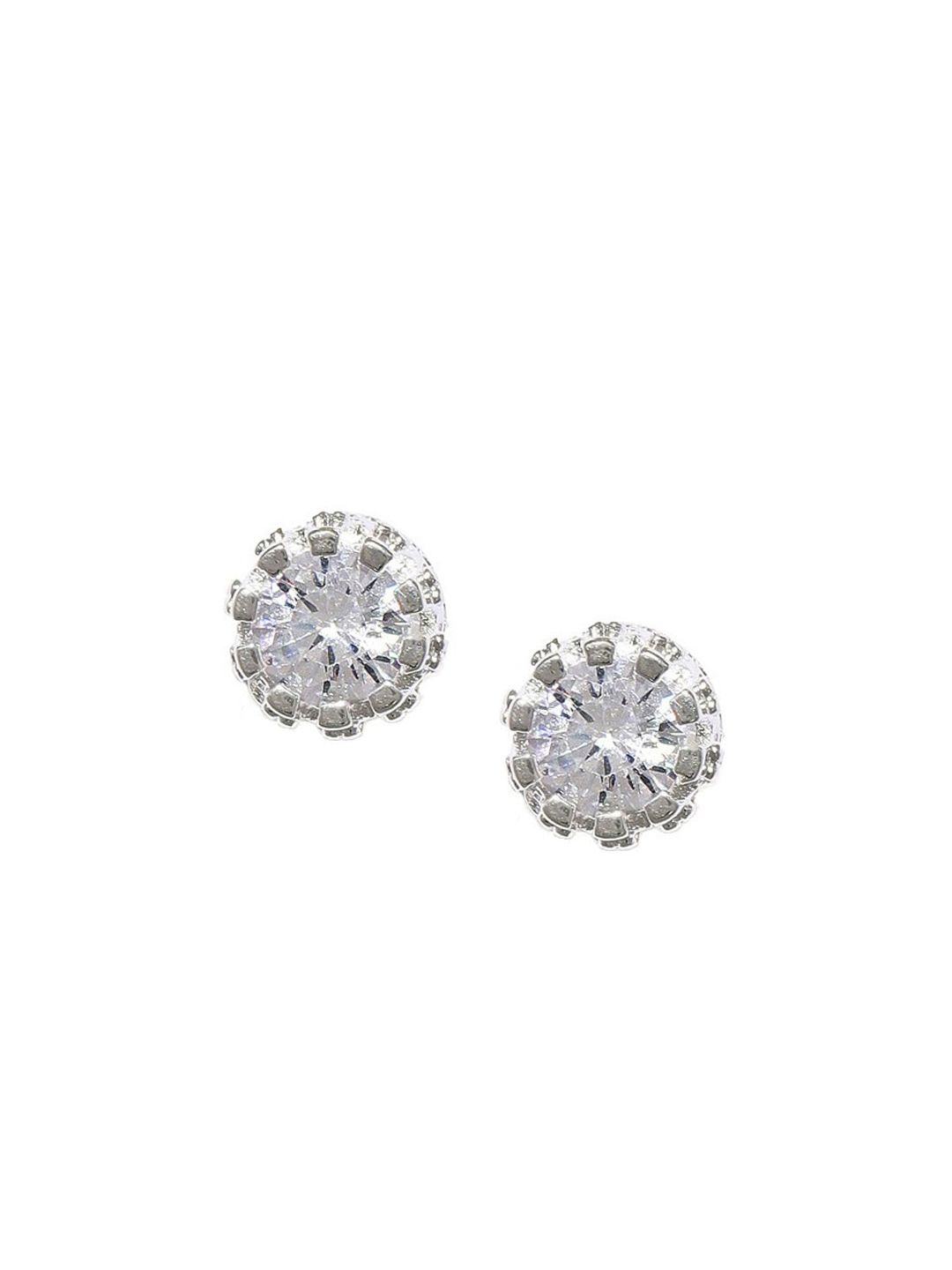 OOMPH Silver-Toned Cubic Zirconia Studded Circular Studs Earrings-picture-12