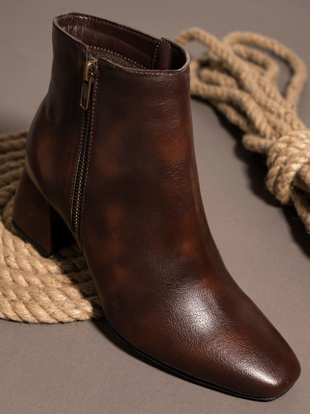 El Paso Brown High-Top Block Heeled Boots-picture-28