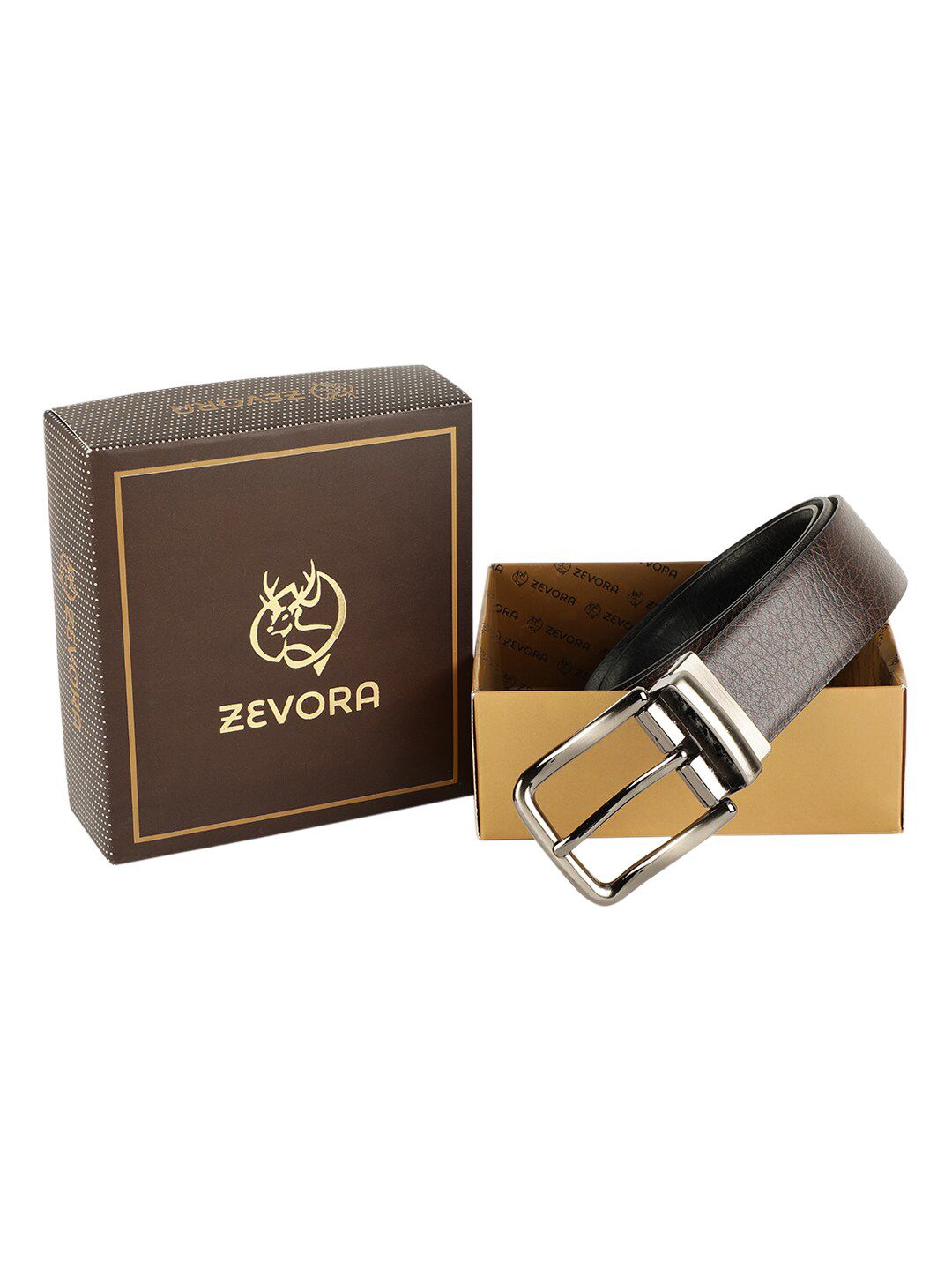 ZEVORA Men Brown Textured Reversible Belt-image-48