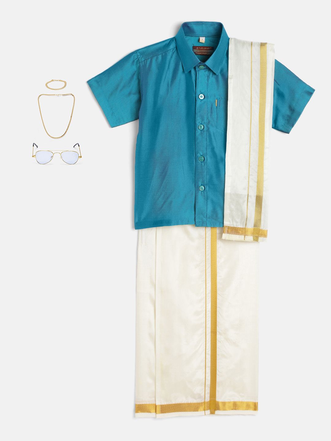 Thangamagan Boys Set - Self-attaching Dhoti-Shirt-Towel with Freebies Set-picture-24