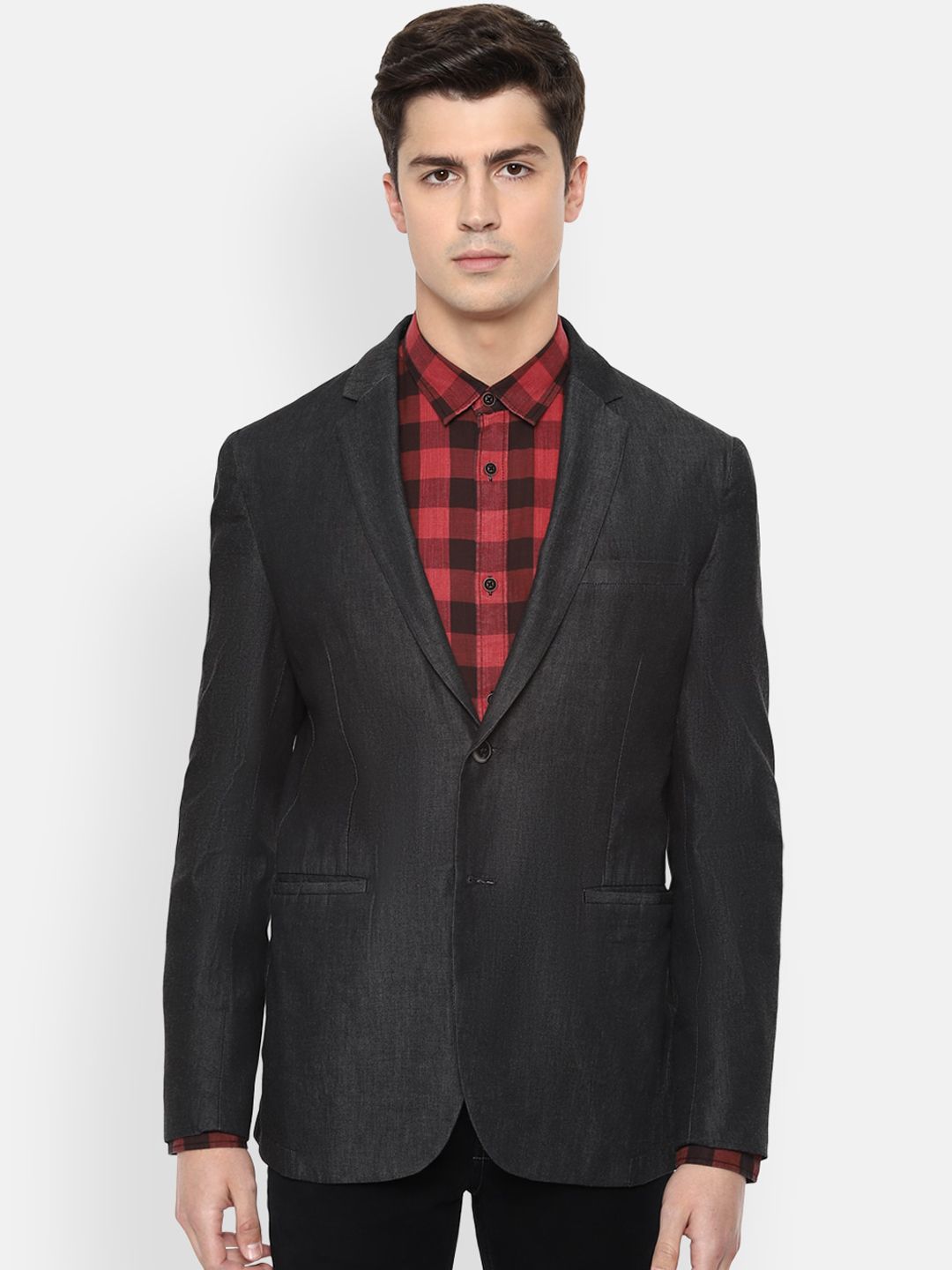 Van Heusen Men Grey Slim-Fit Pure Cotton Single-Breasted Blazer-picture-32