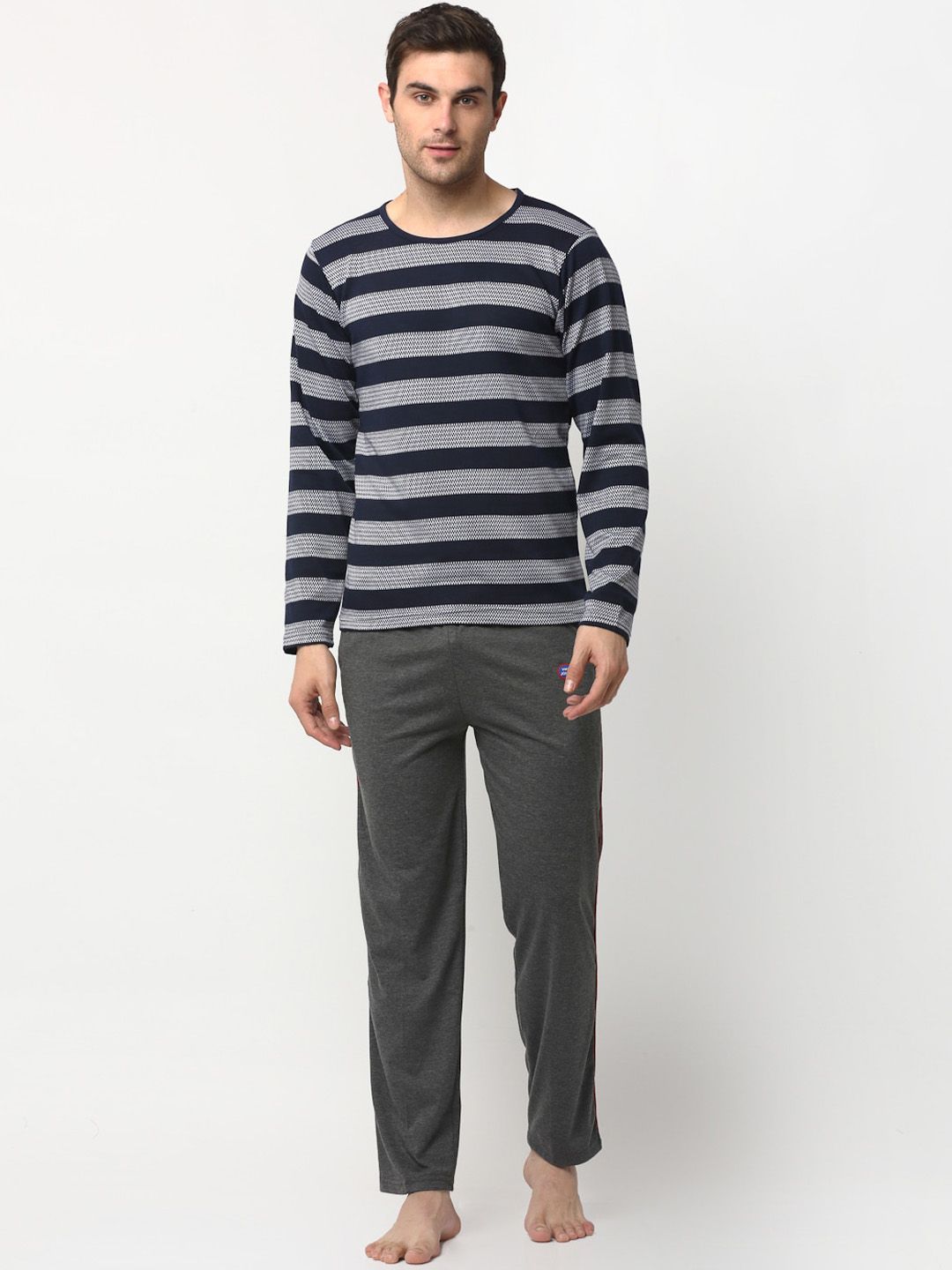 mack jonney VIMAL JONNEY Men Navy Blue & White Striped Night suit-picture-15