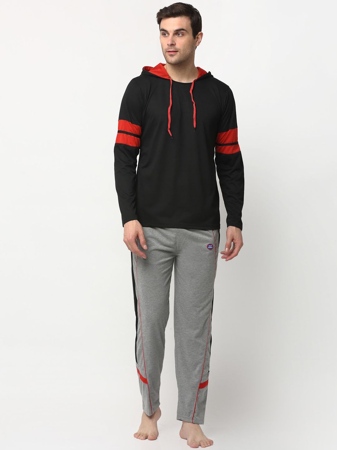 mack jonney VIMAL JONNEY Men Black & Grey Colourblocked Night suit-picture-17
