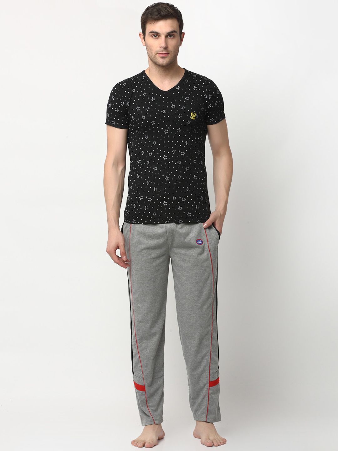 mack jonney VIMAL JONNEY Men Black & Grey Printed Night suit-picture-19