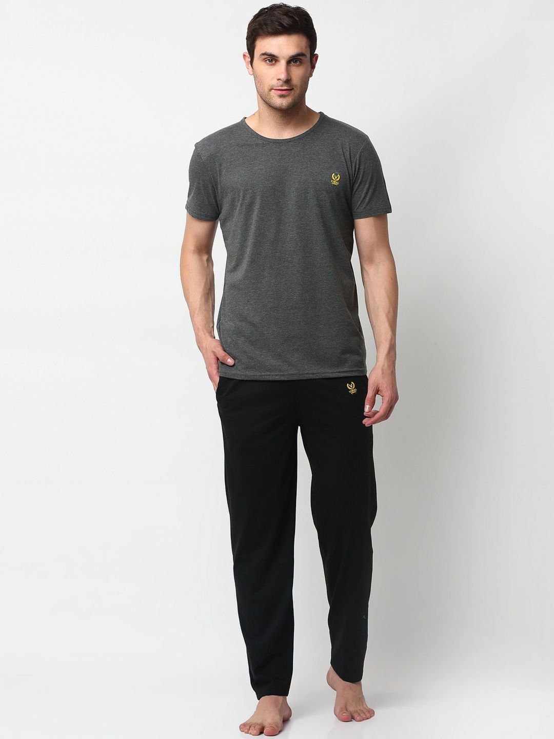 mack jonney VIMAL JONNEY Men Grey & Black Night suit-picture-24
