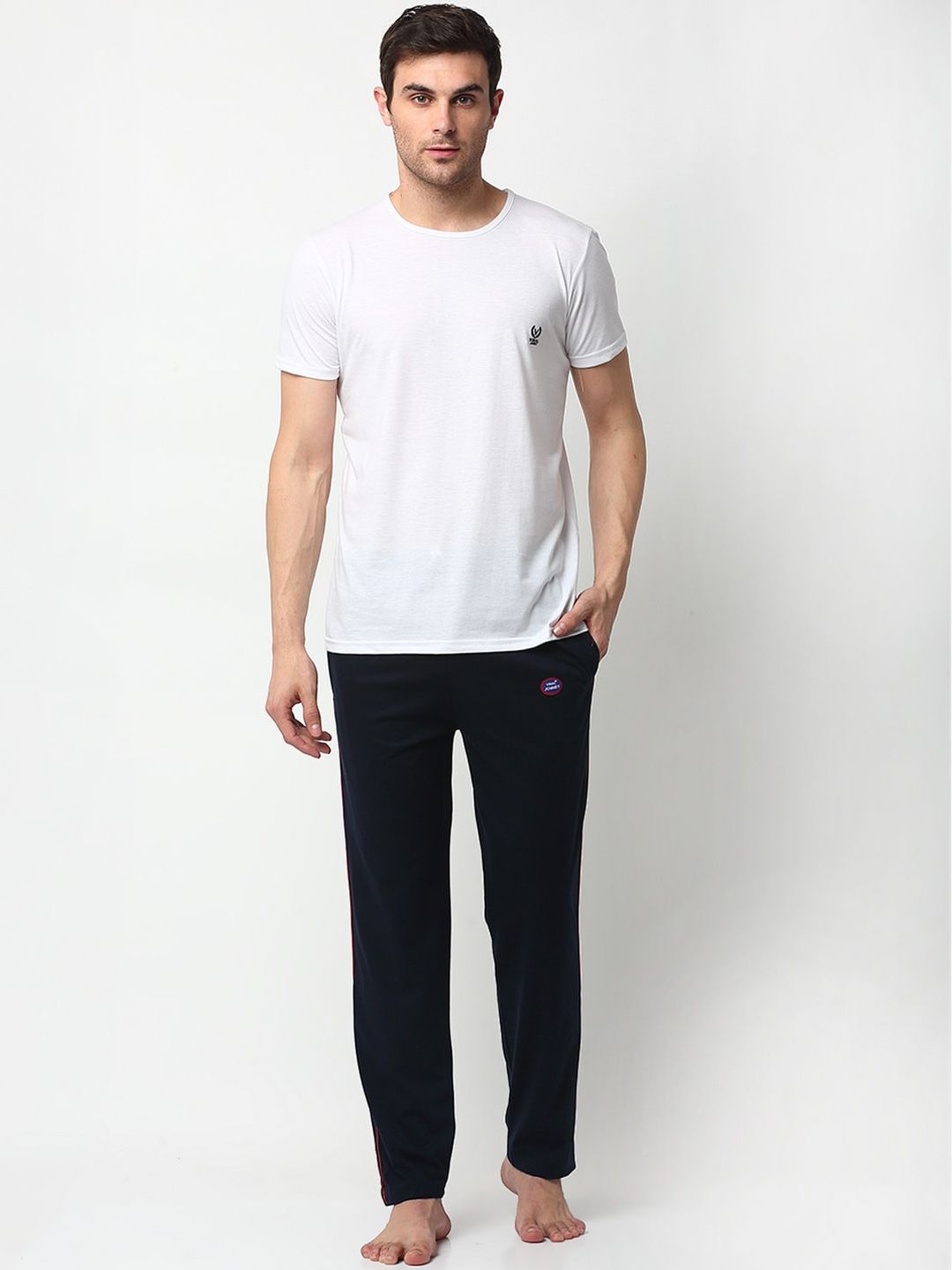 mack jonney VIMAL JONNEY Men White & Navy Blue Night suit-picture-18