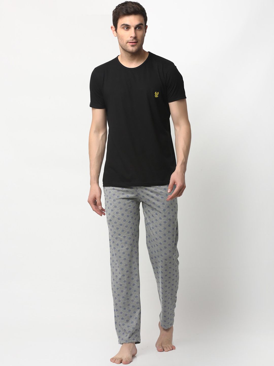 mack jonney VIMAL JONNEY Men Black & Grey Night suit-picture-41
