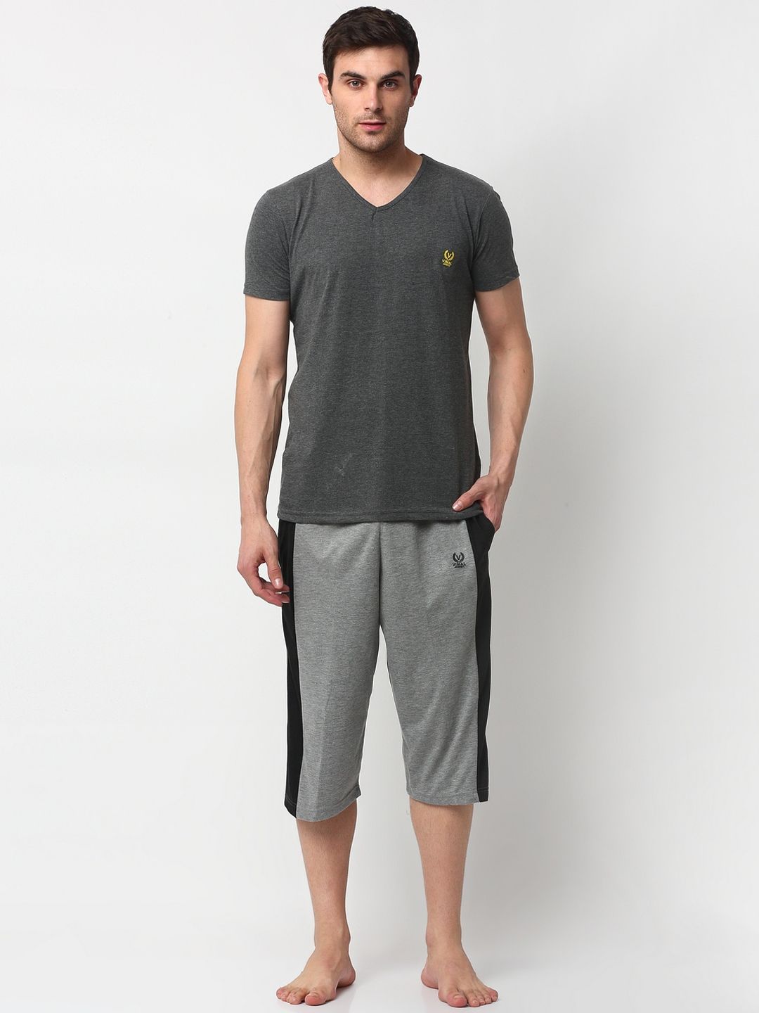 mack jonney VIMAL JONNEY Men Grey & Black Night Suit-picture-26