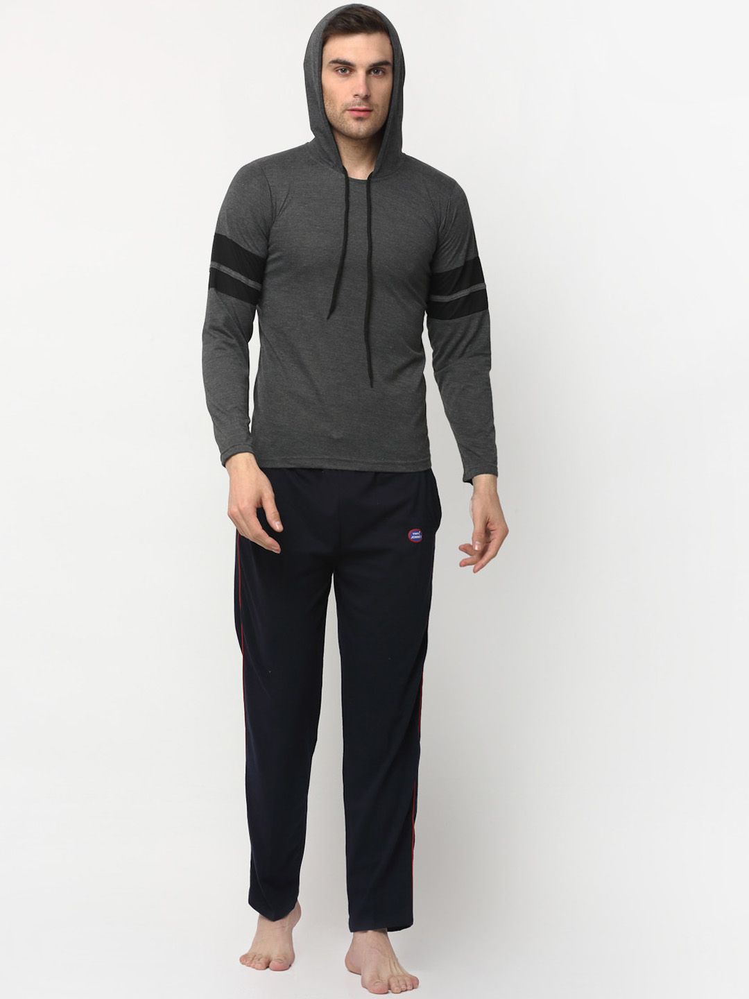 mack jonney VIMAL JONNEY Men Charcoal Grey Cotton Blend Track Suit-picture-11