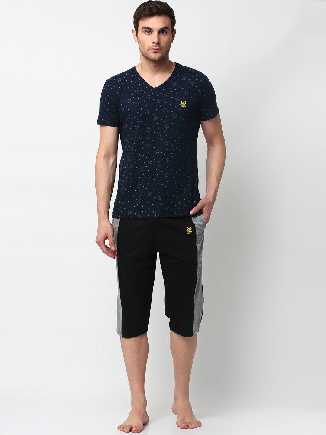 mack jonney VIMAL JONNEY Men Navy Blue & Black Printed Pure Cotton Night Suit-picture-27