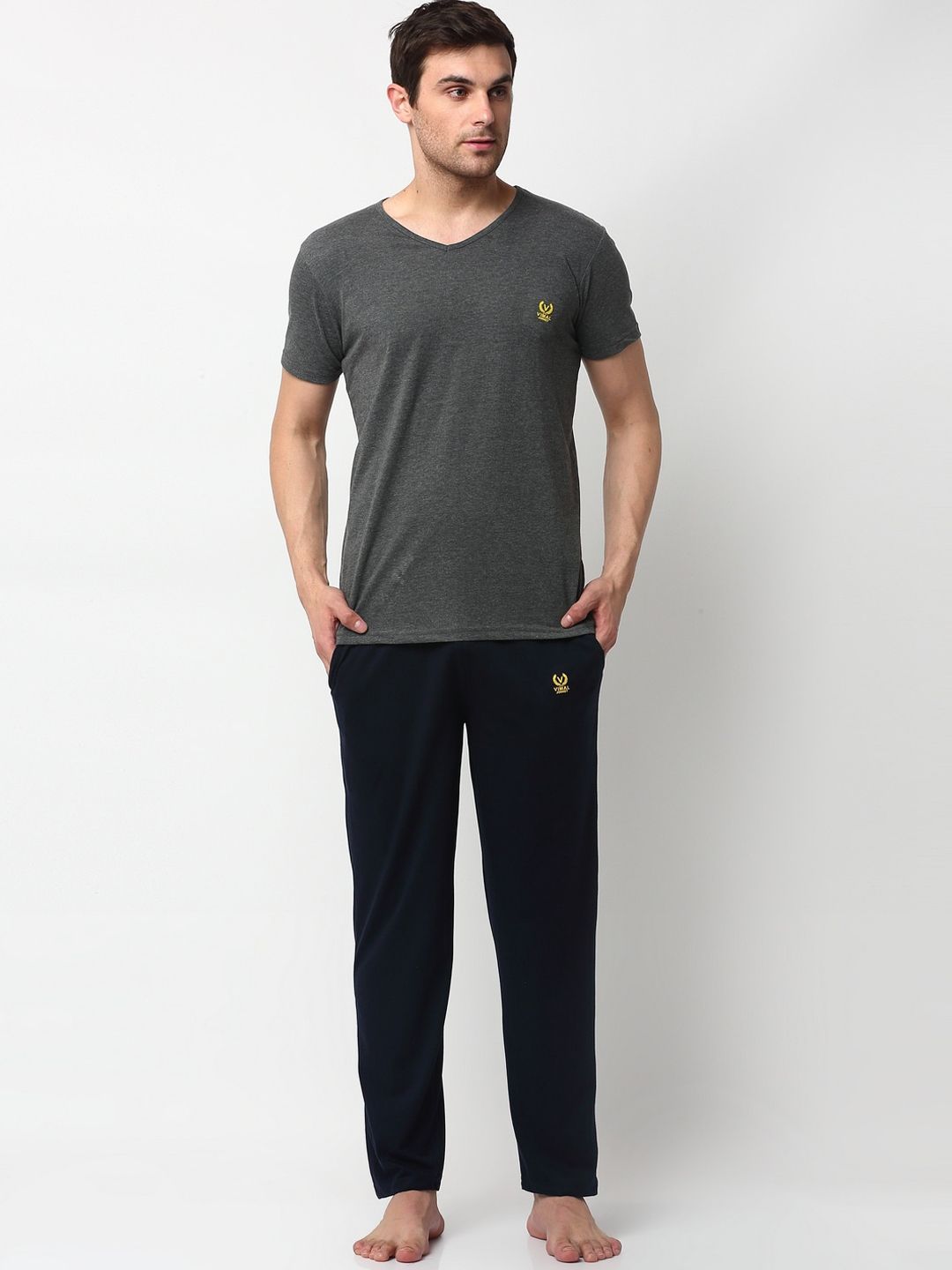 mack jonney VIMAL JONNEY Men Grey & Navy Blue Night suit-picture-12