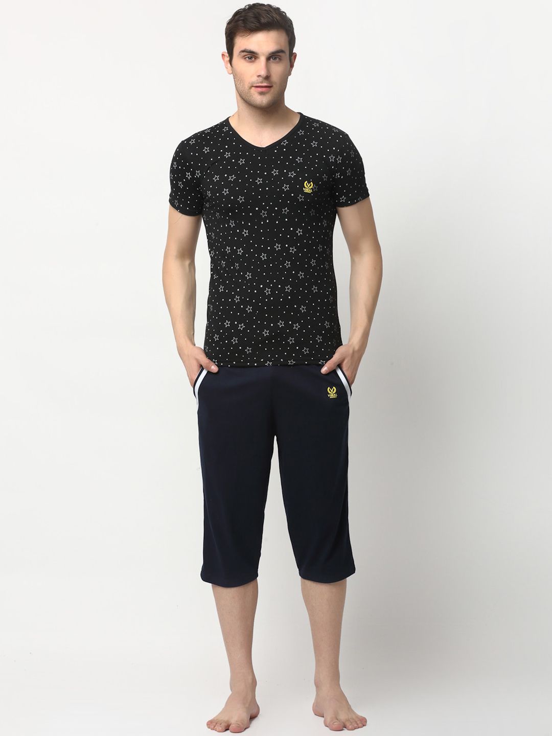 VIMAL JONNEY Men Navy & Grey Cotton Blend Track Suit-image-1