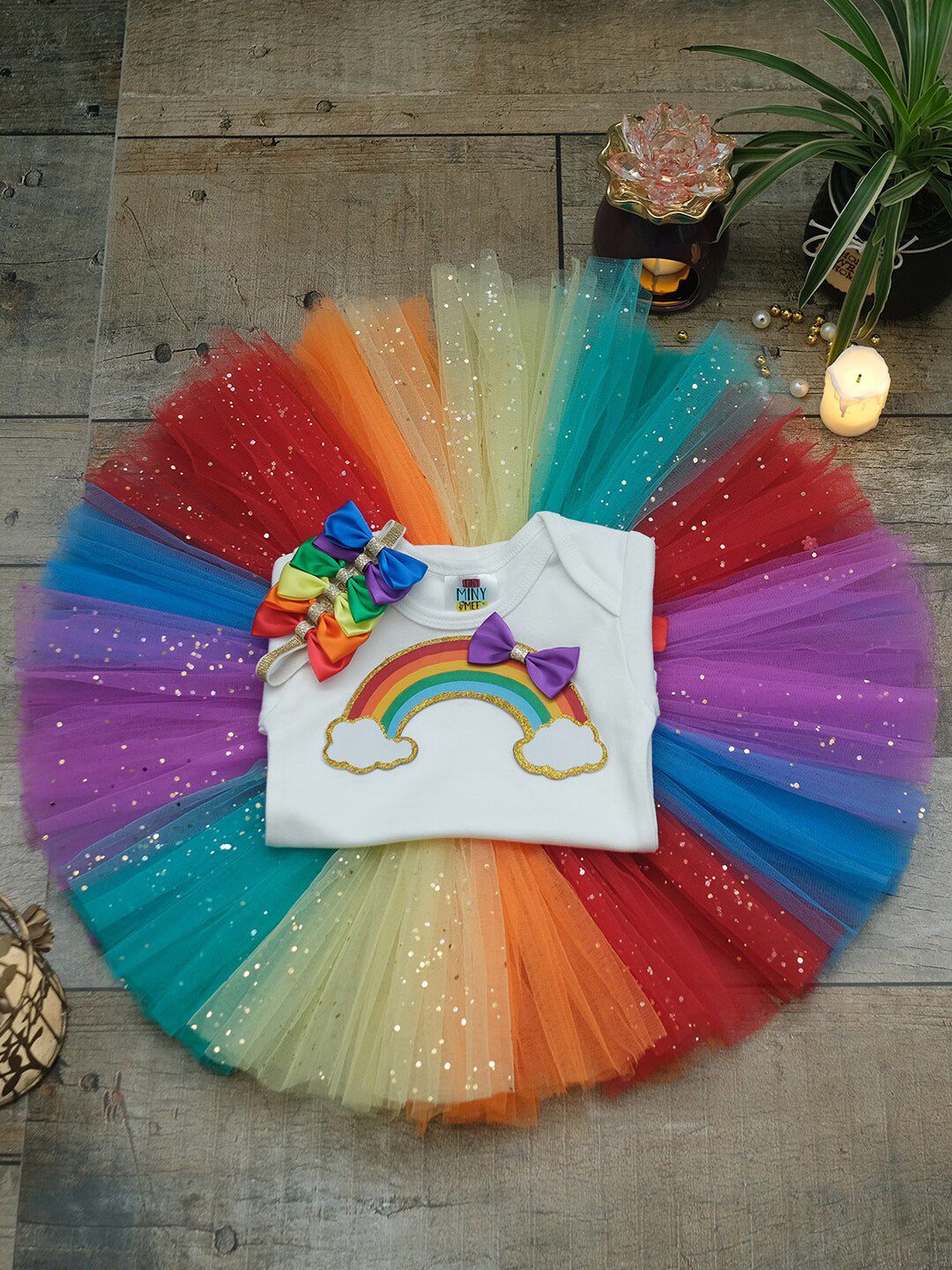 TINY MINY ME Girls White & Blue Printed Top with Skirt-picture-34