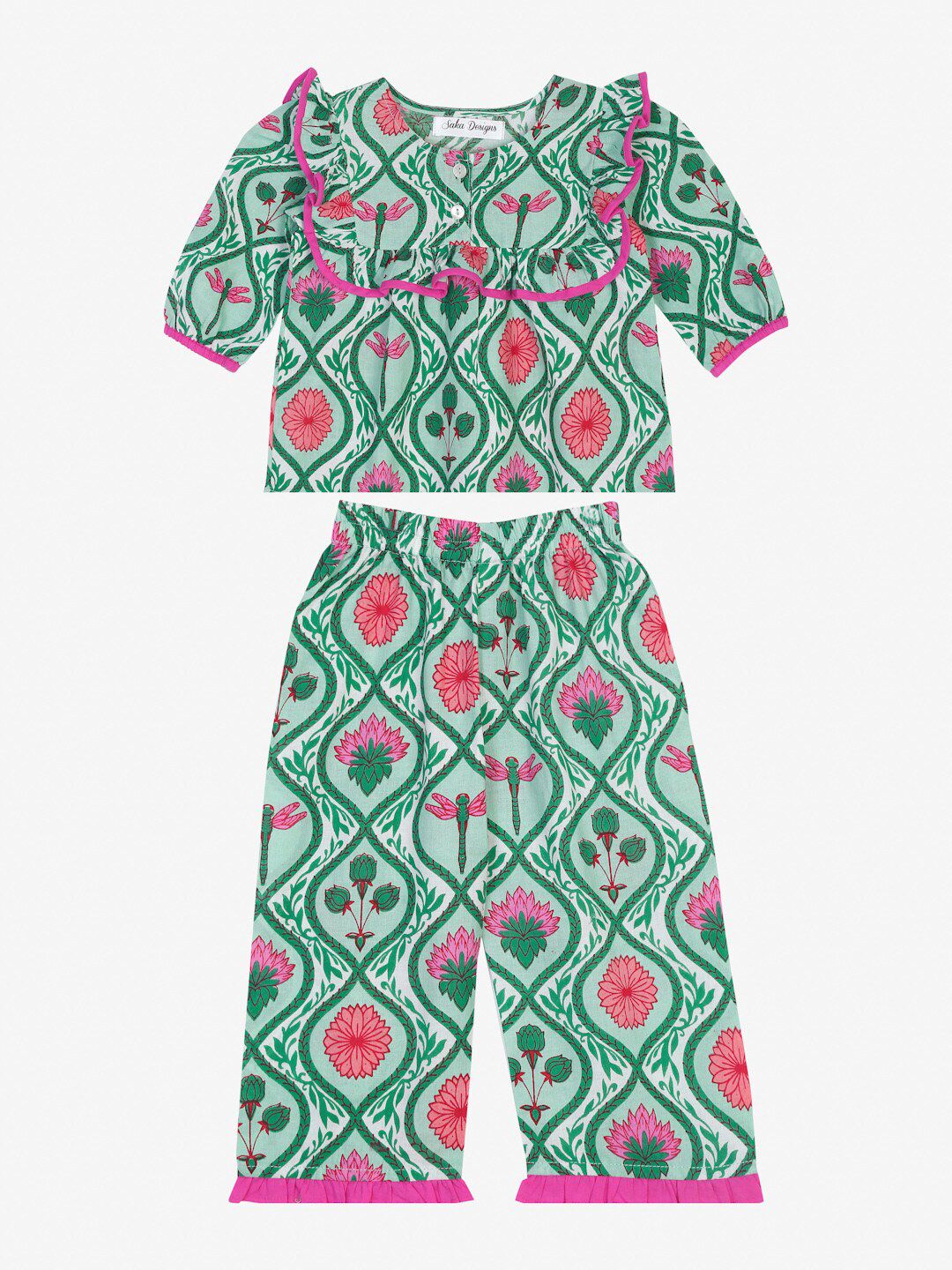 SAKA DESIGNS Girls Lime Green Printed Nightdress-image-10