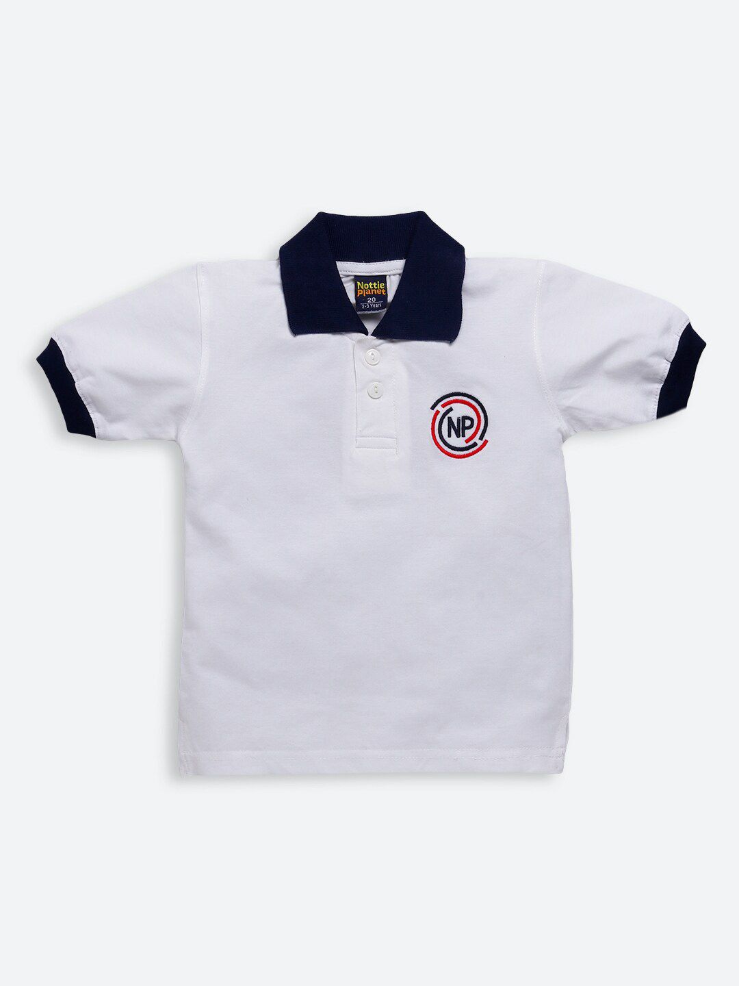 Nottie Planet Boys White & Black Polo Collar Pure Cotton T-shirt-picture-39