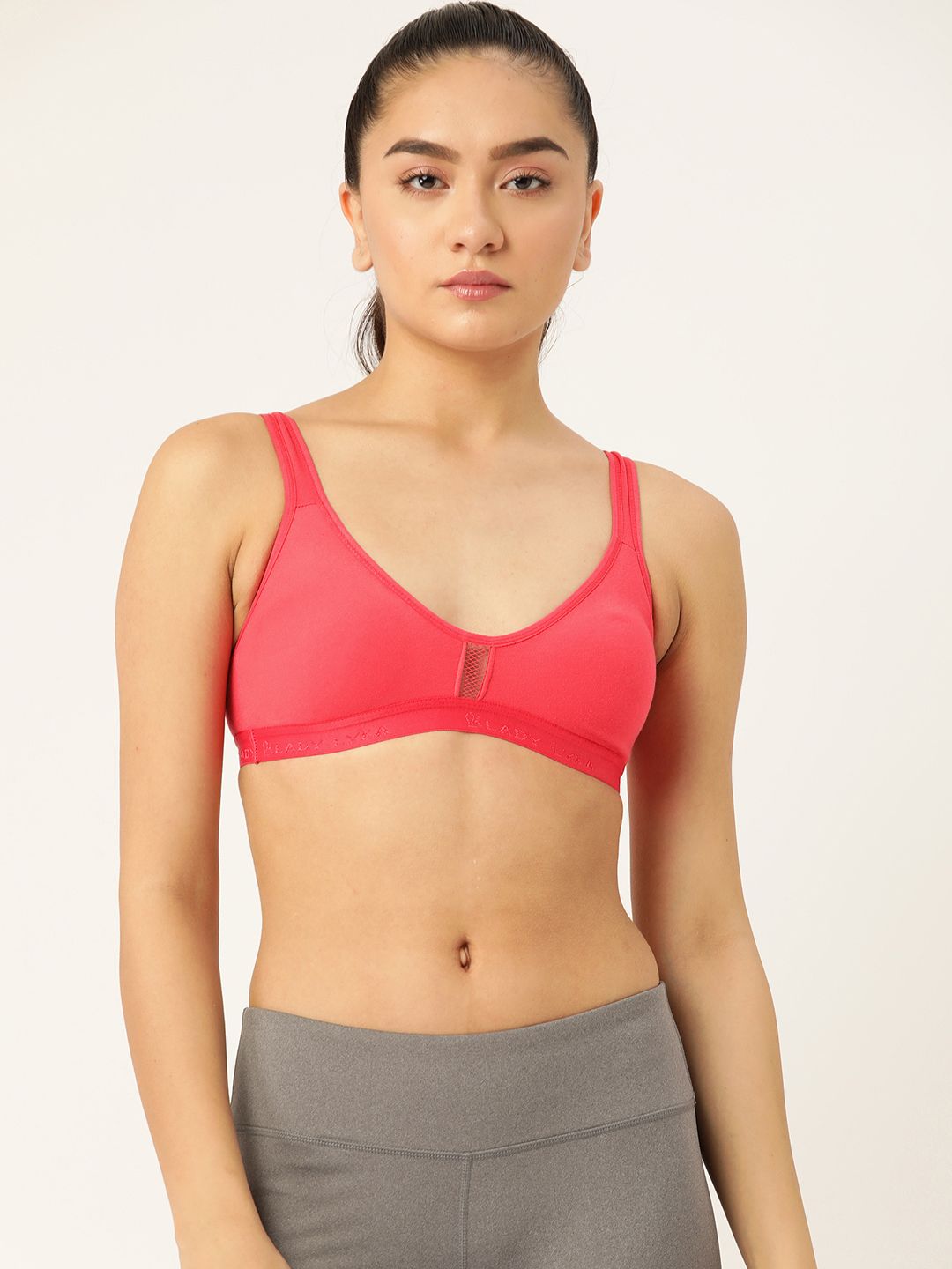 Buy Lady Lyka Lady Lyka Coral Pink Solid Cotton Workout Bra-Full Coverage  Non-Wired Non Padded at Redfynd
