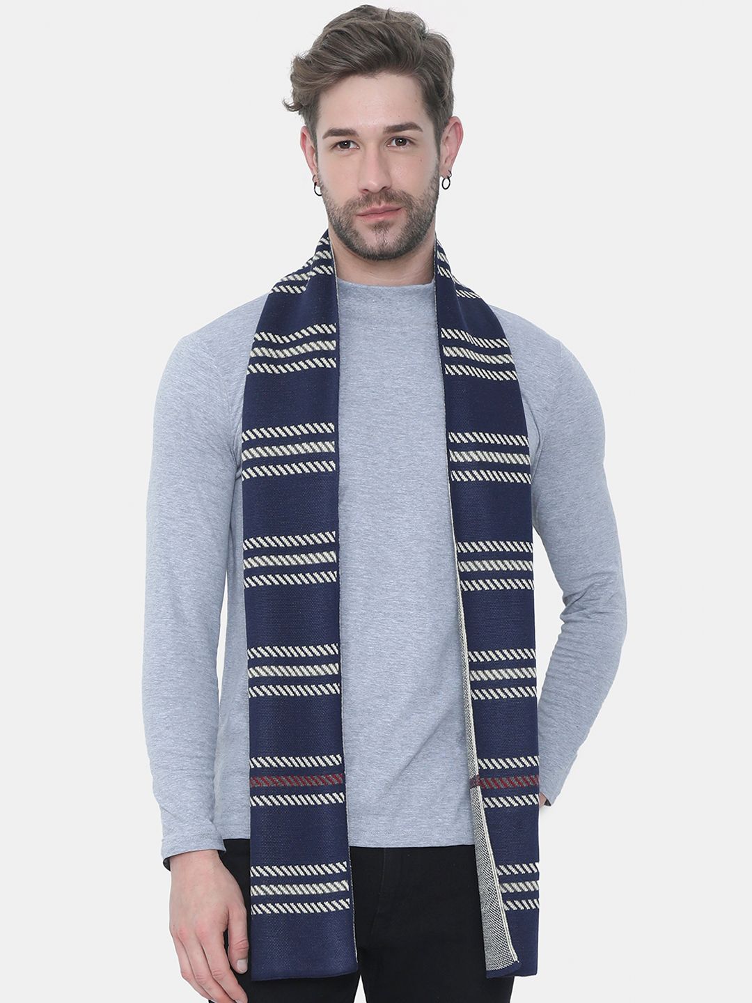 FabSeasons Unisex Navy Blue Checked Acrylic Muffler-image-31